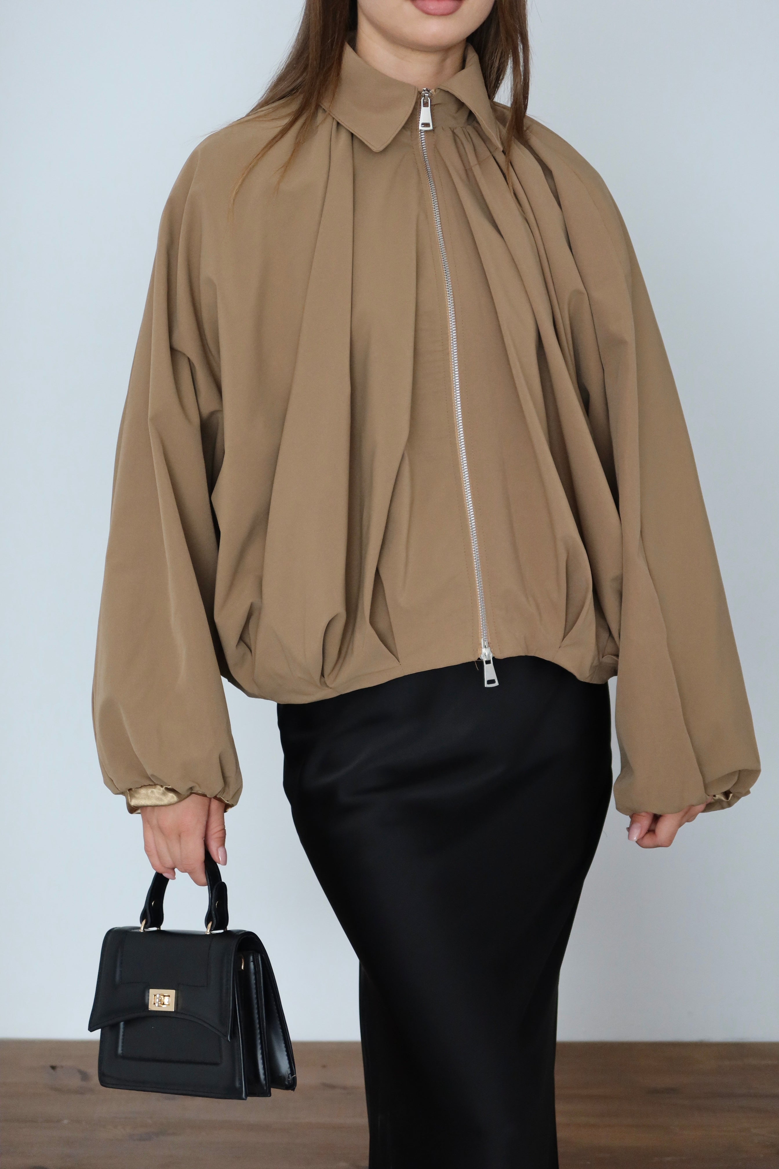 Camel Fermuarlı Balon Ceket