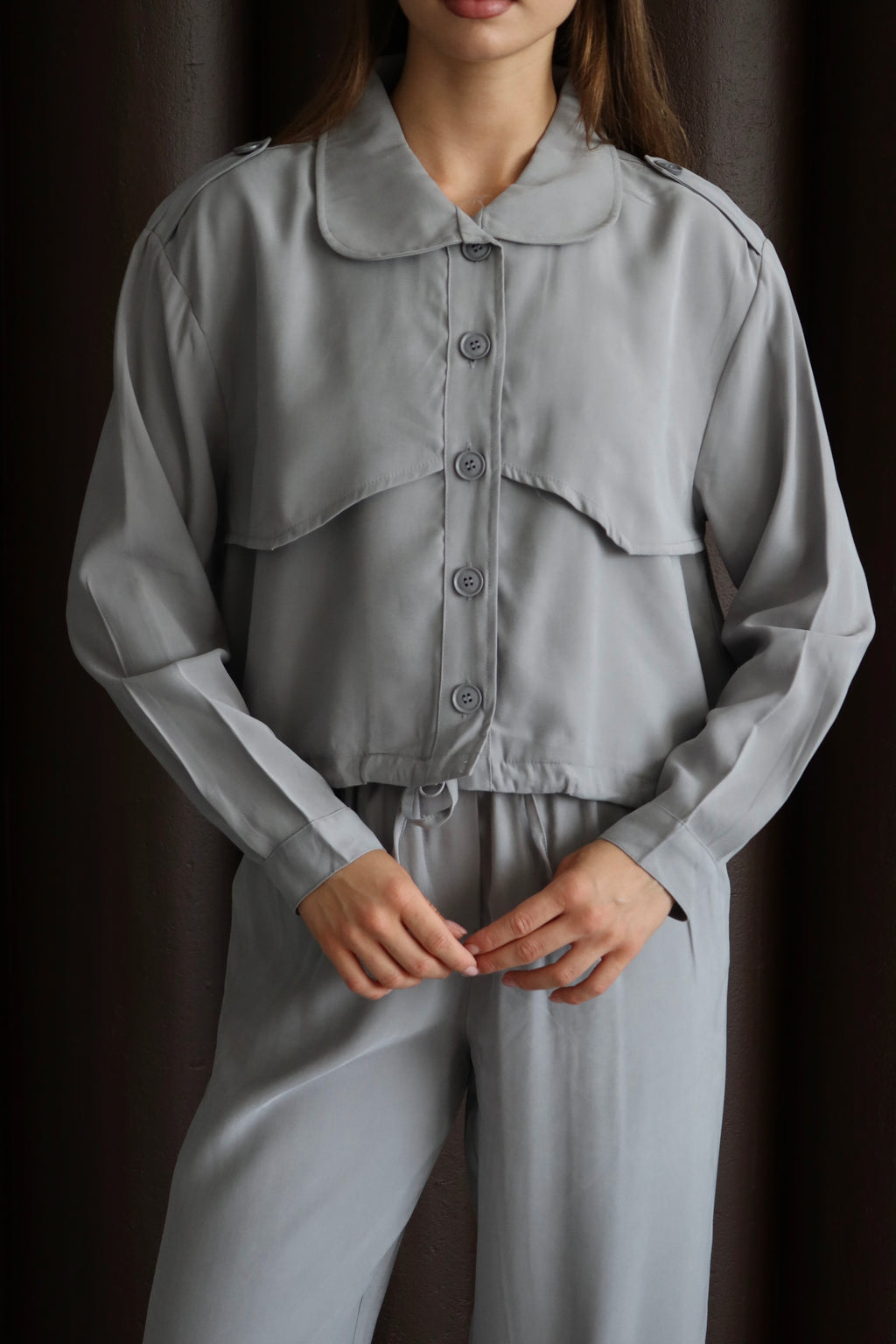 Gri Paça Ve Bel Lastik Detaylı Pantolon Ceket Takım