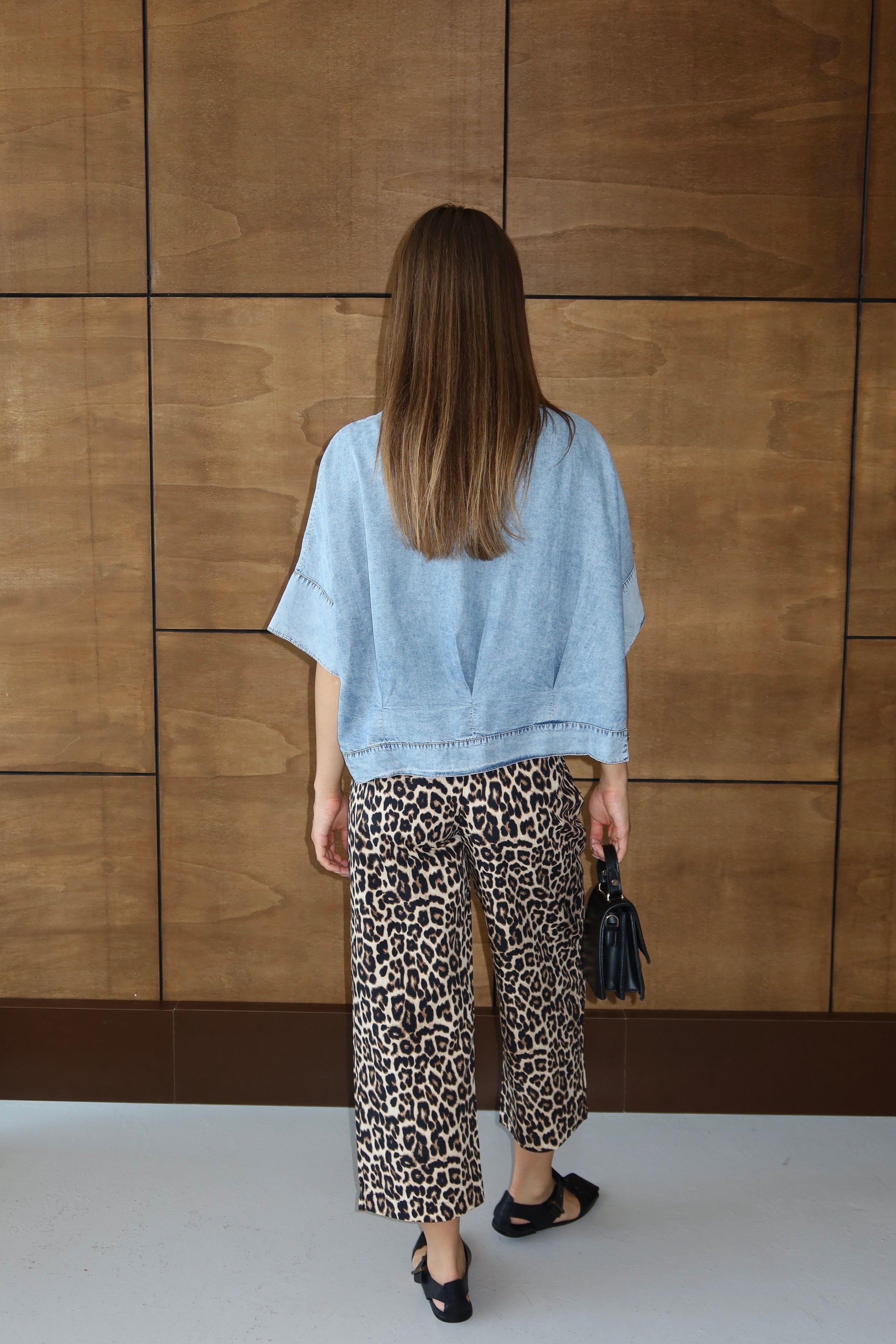 Brown Front Pleated Detailed Wide Leg Leopard Trousers