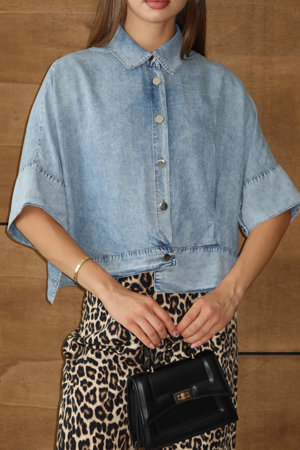 Mavi Tensel Kumaş Kot Gömlek