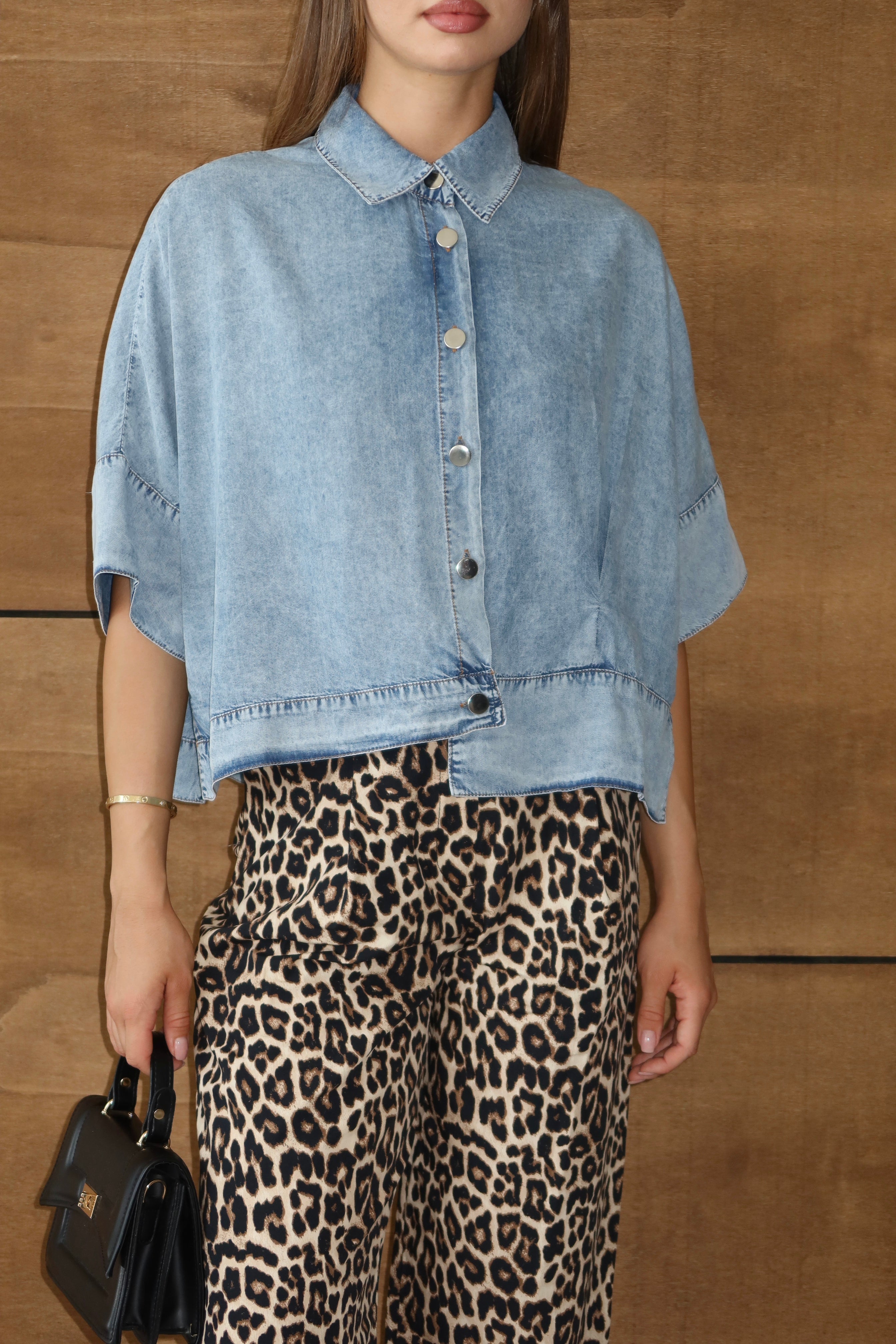 Mavi Tensel Kumaş Kot Gömlek