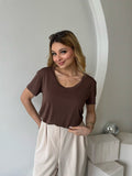 Modal Kahverengi Açık Yaka Tshirt
