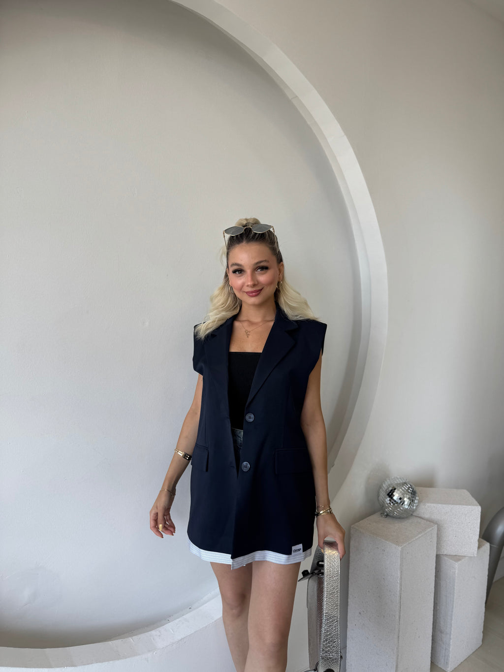 Lacivert  Oversize Astarlı Yelek