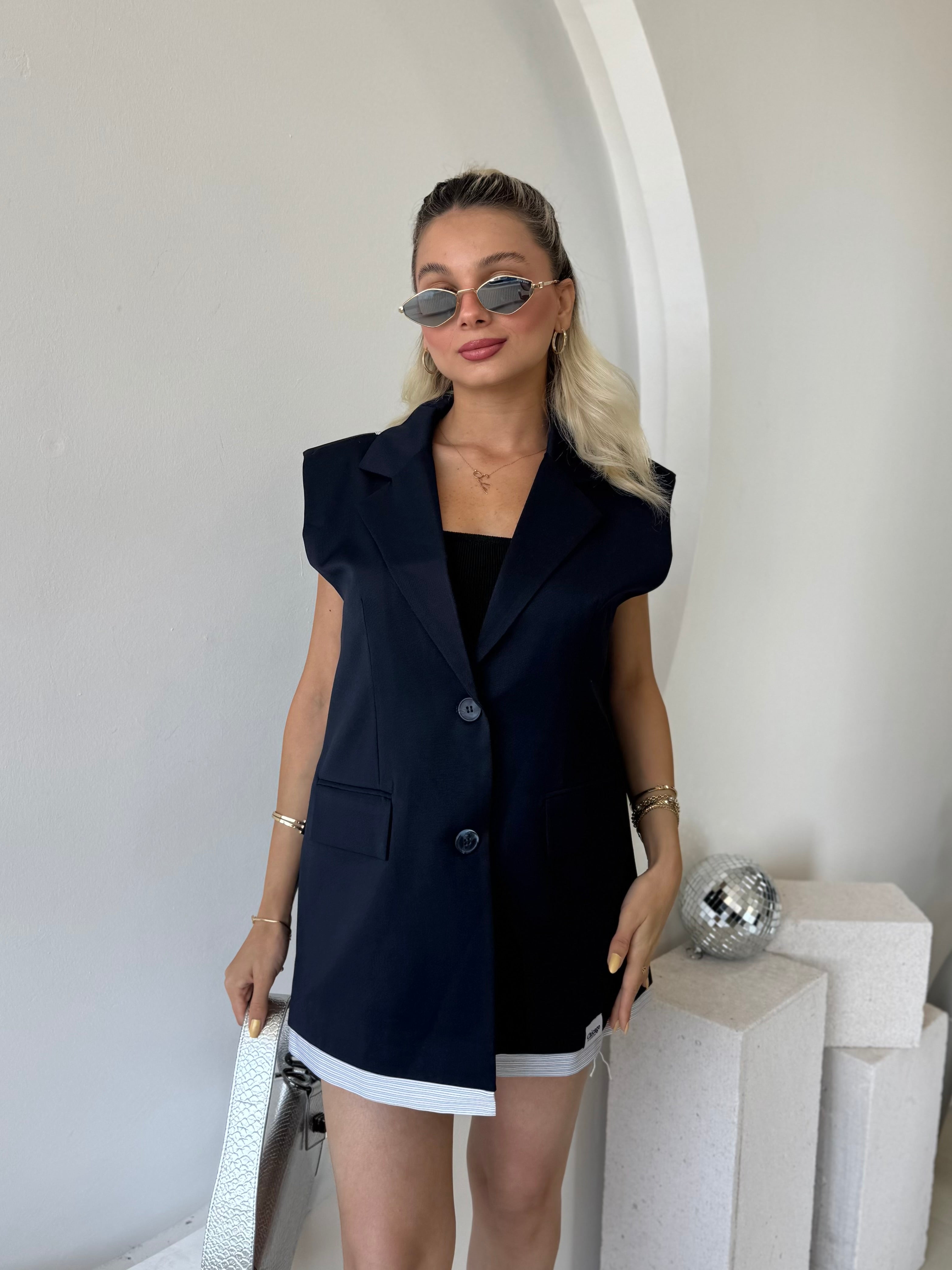 Lacivert  Oversize Astarlı Yelek