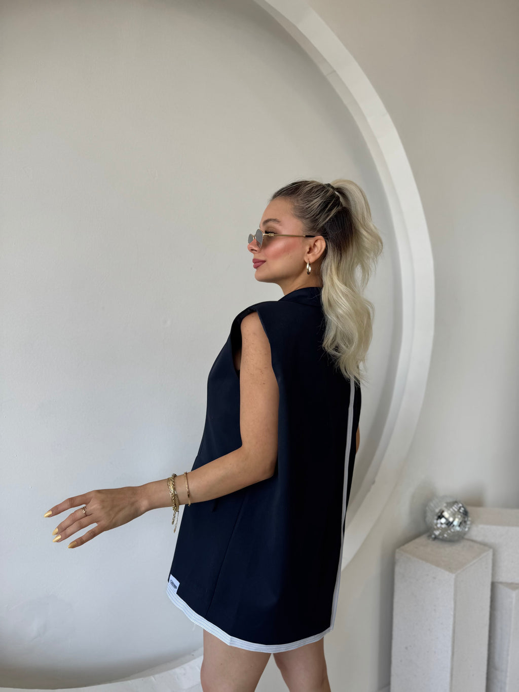 Lacivert  Oversize Astarlı Yelek