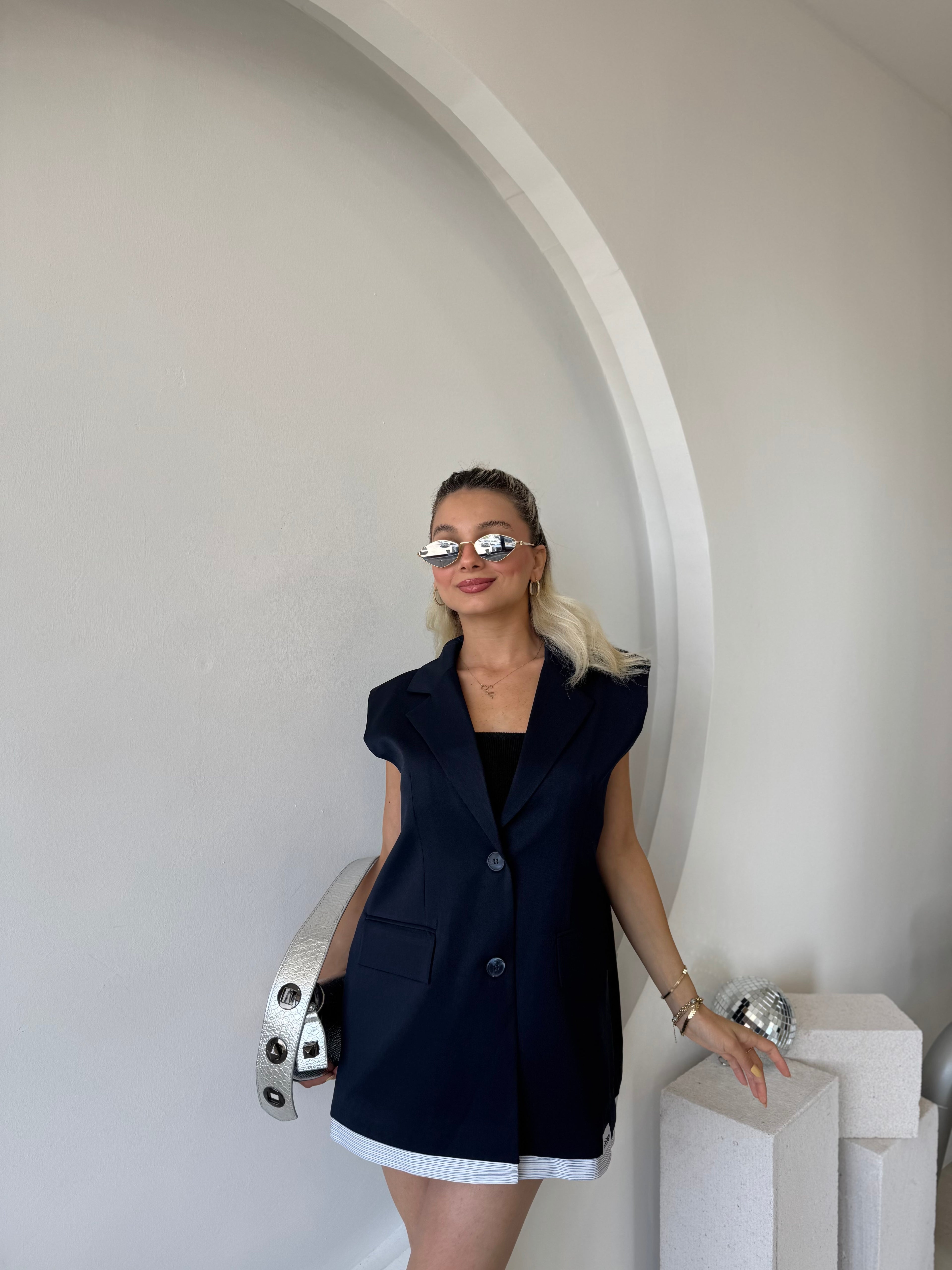 Lacivert  Oversize Astarlı Yelek