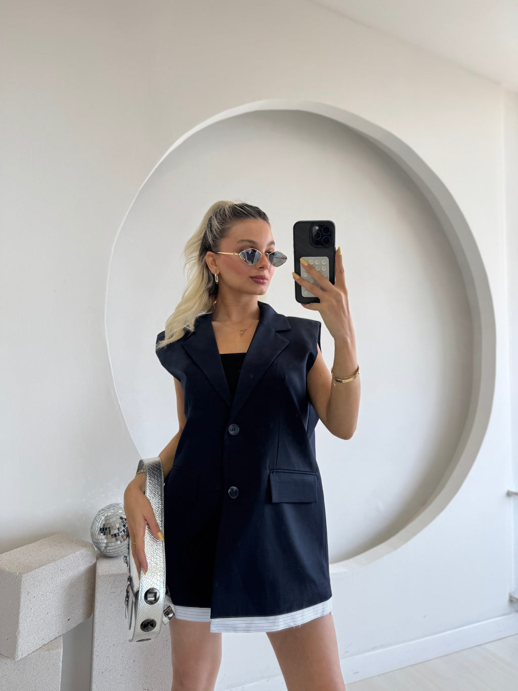 Lacivert  Oversize Astarlı Yelek