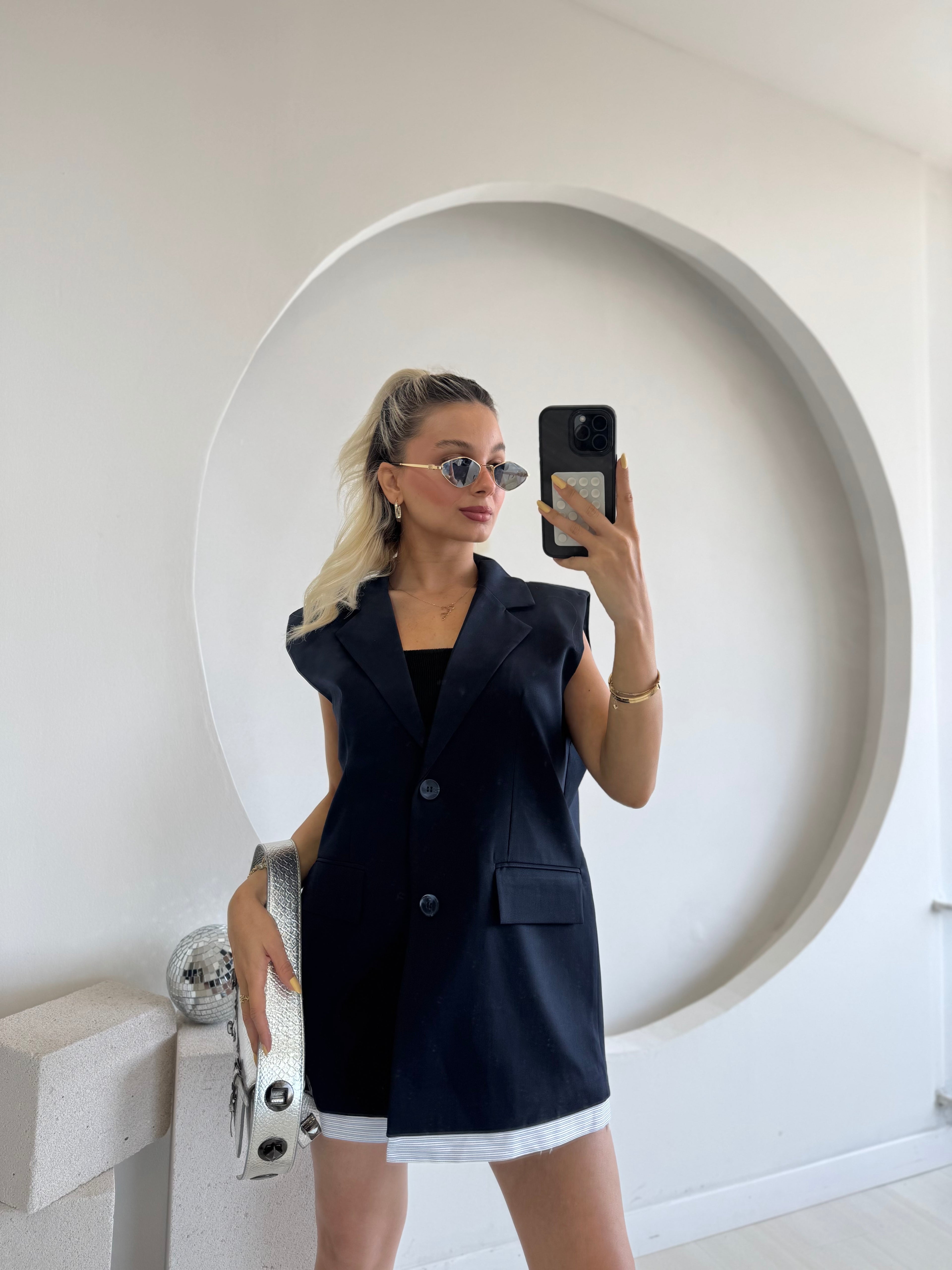 Lacivert  Oversize Astarlı Yelek