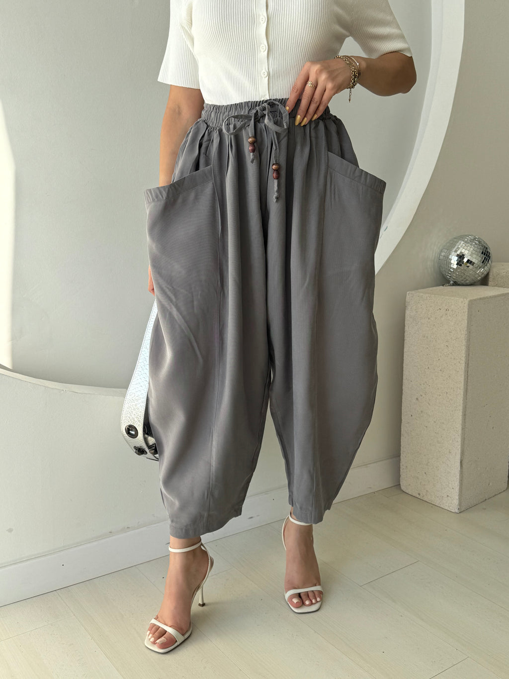 Antrasit Geniş Cepli Şalvar Pantolon