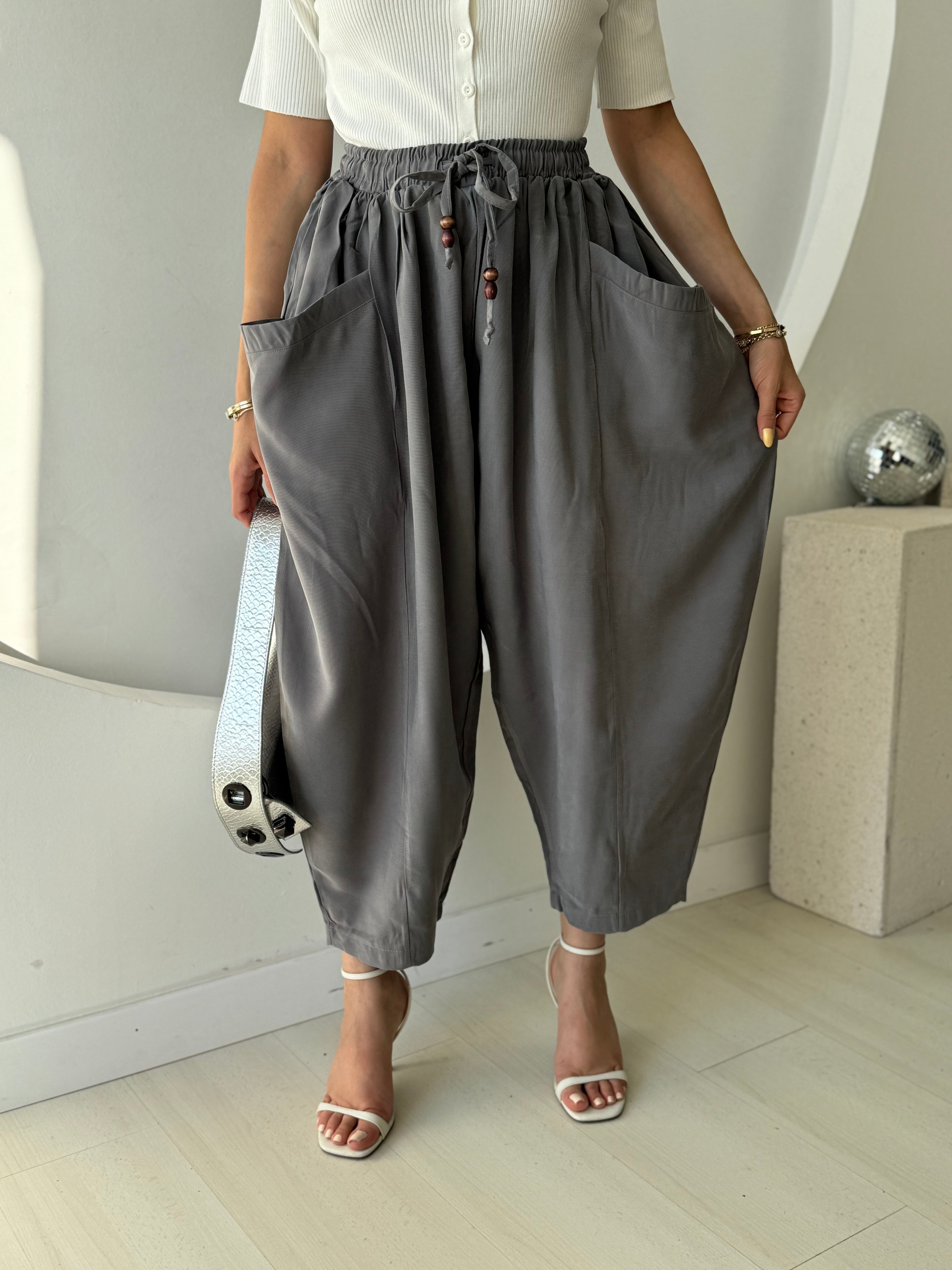 Antrasit Geniş Cepli Şalvar Pantolon