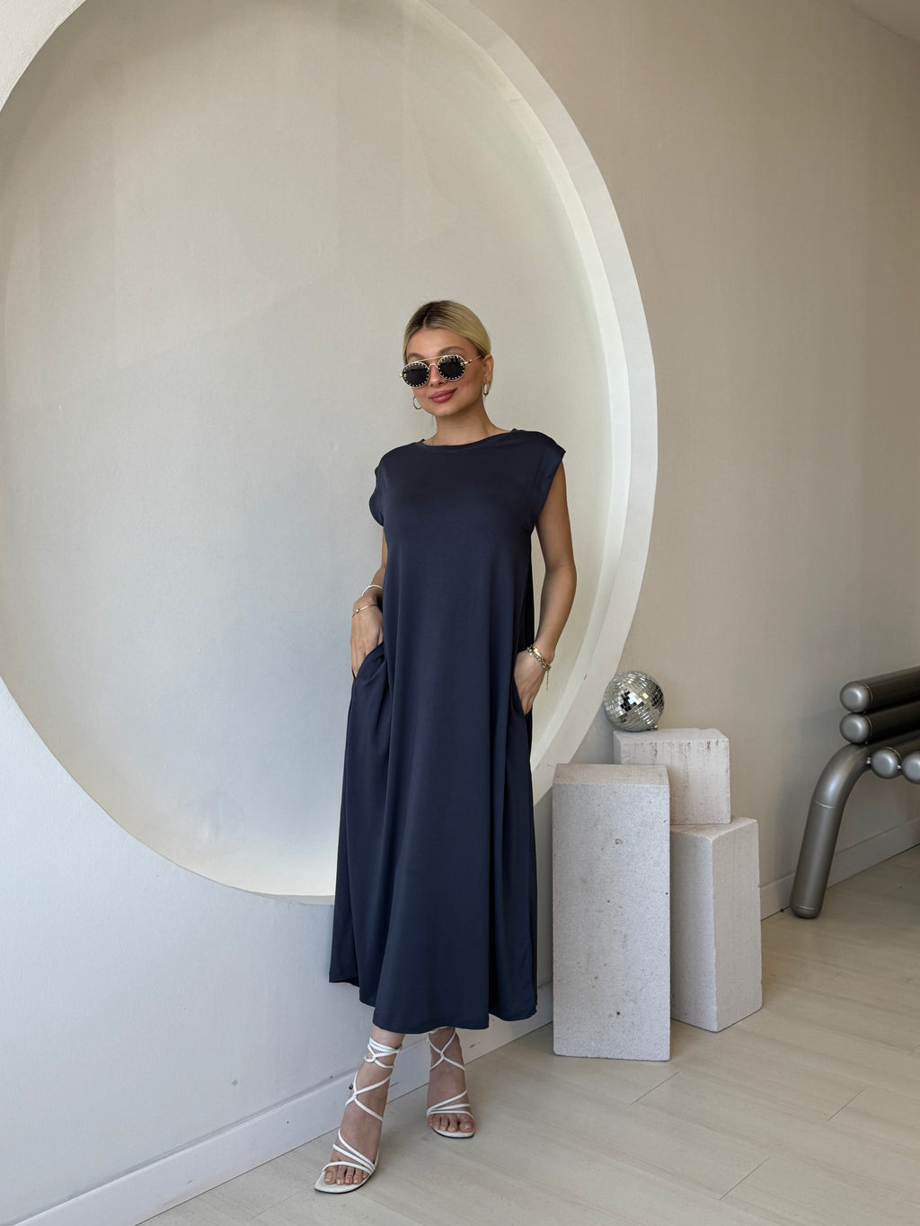 Kalın Askılı Modal Kumaş Antrasit Elbise