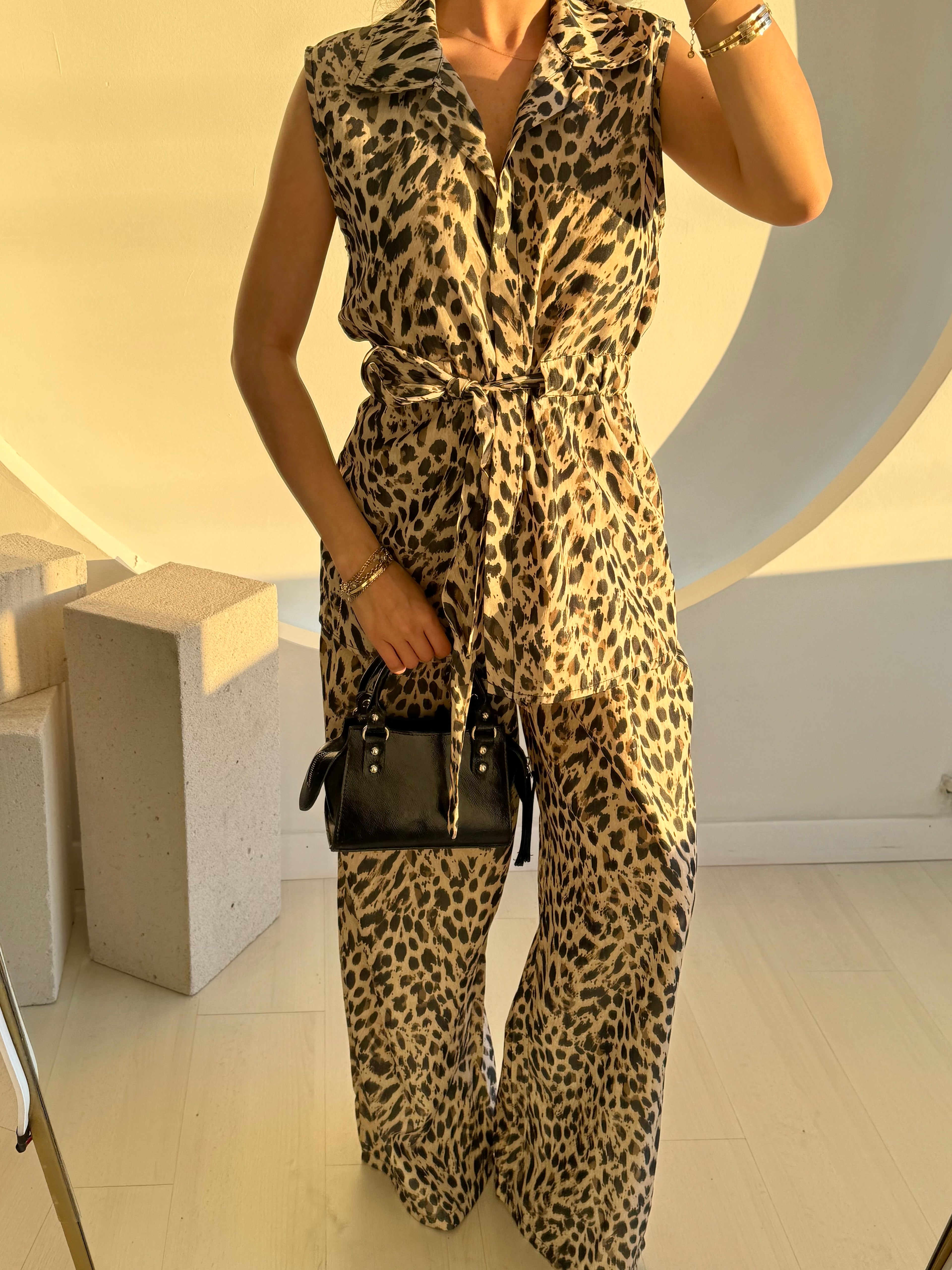 Leopar Desen Yelek Pantolon Takım