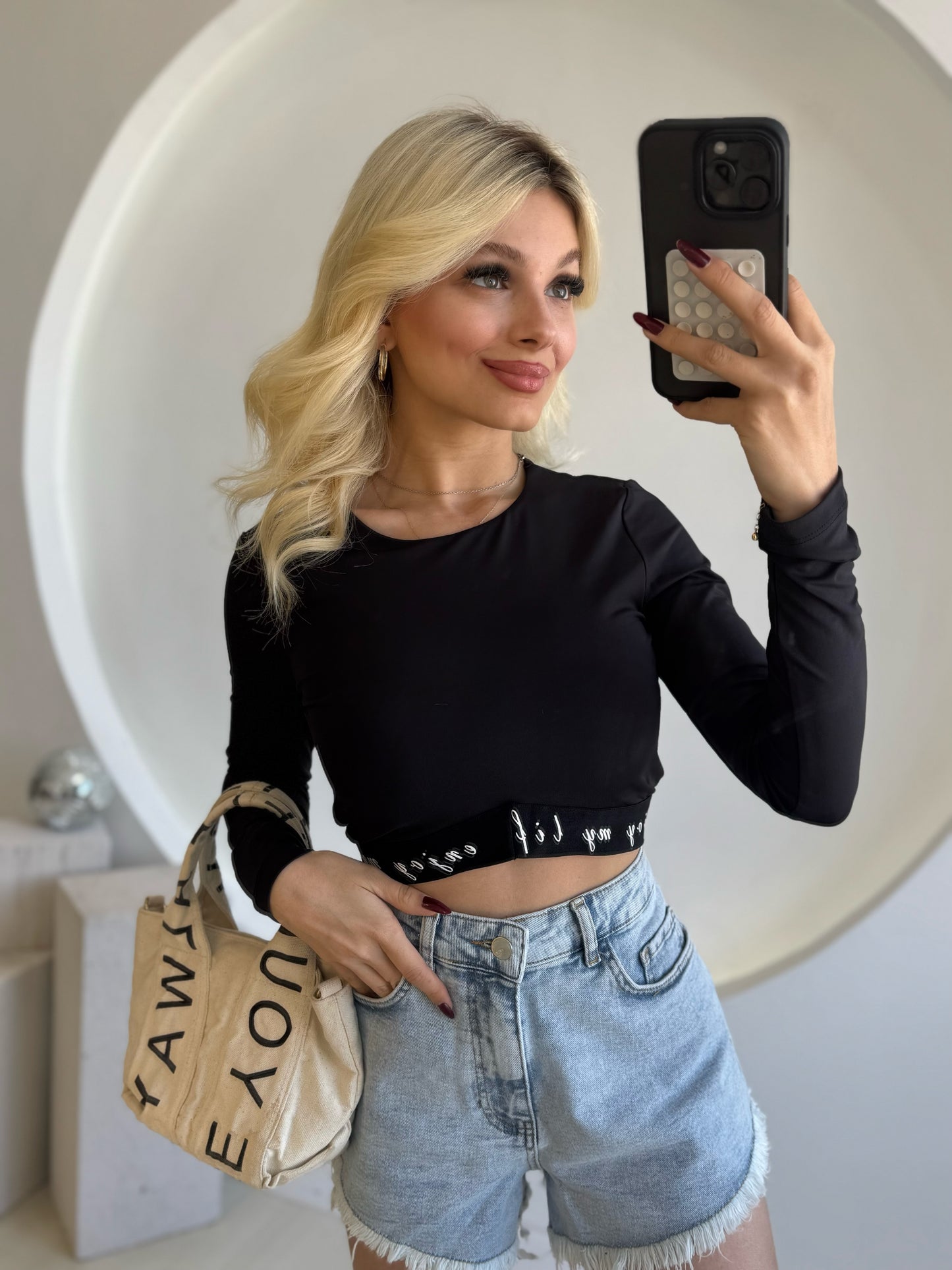 Siyah Uzun Kol Crop