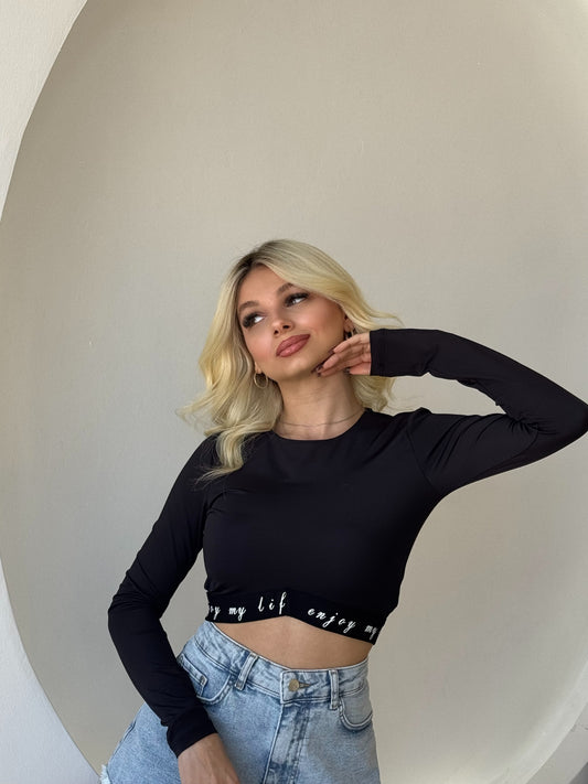 Siyah Uzun Kol Crop