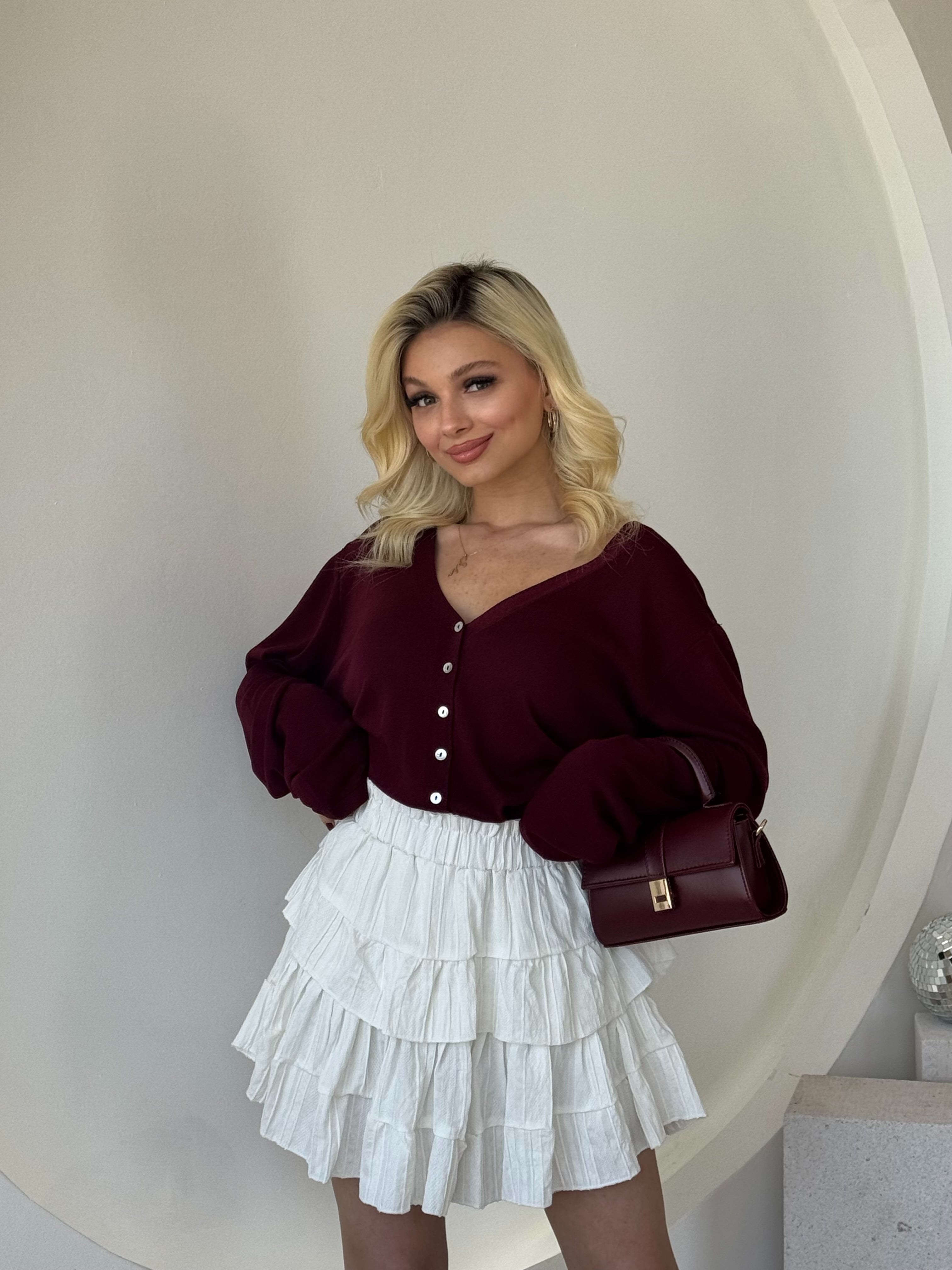 Bordo Mevsimlik Düğmeli Hırka