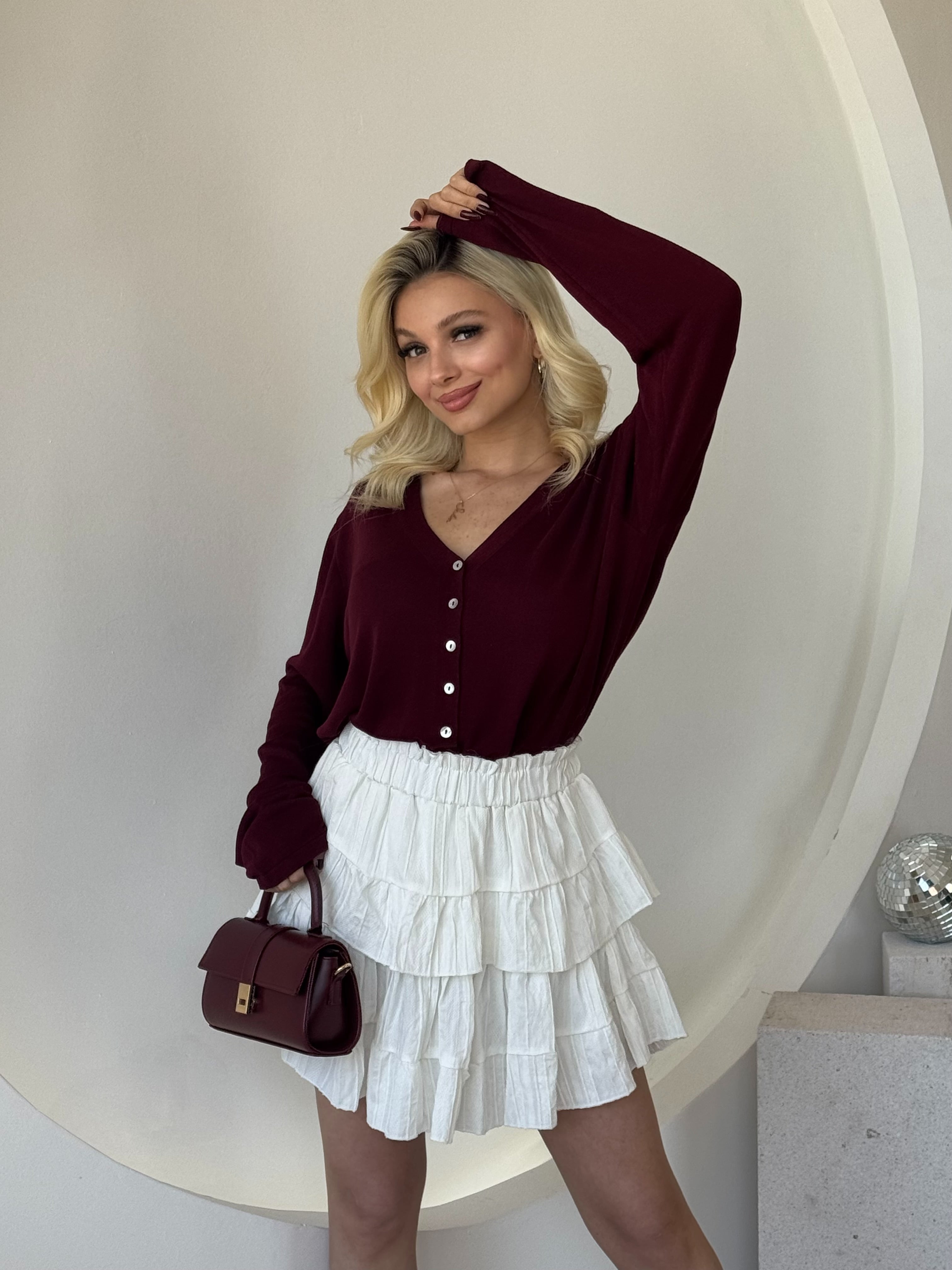 Krem Katlı Şortlu Etek