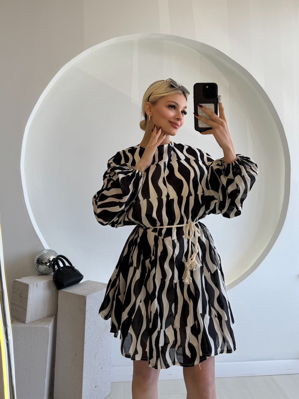 Zebra Desen Bağcıklı Elbise