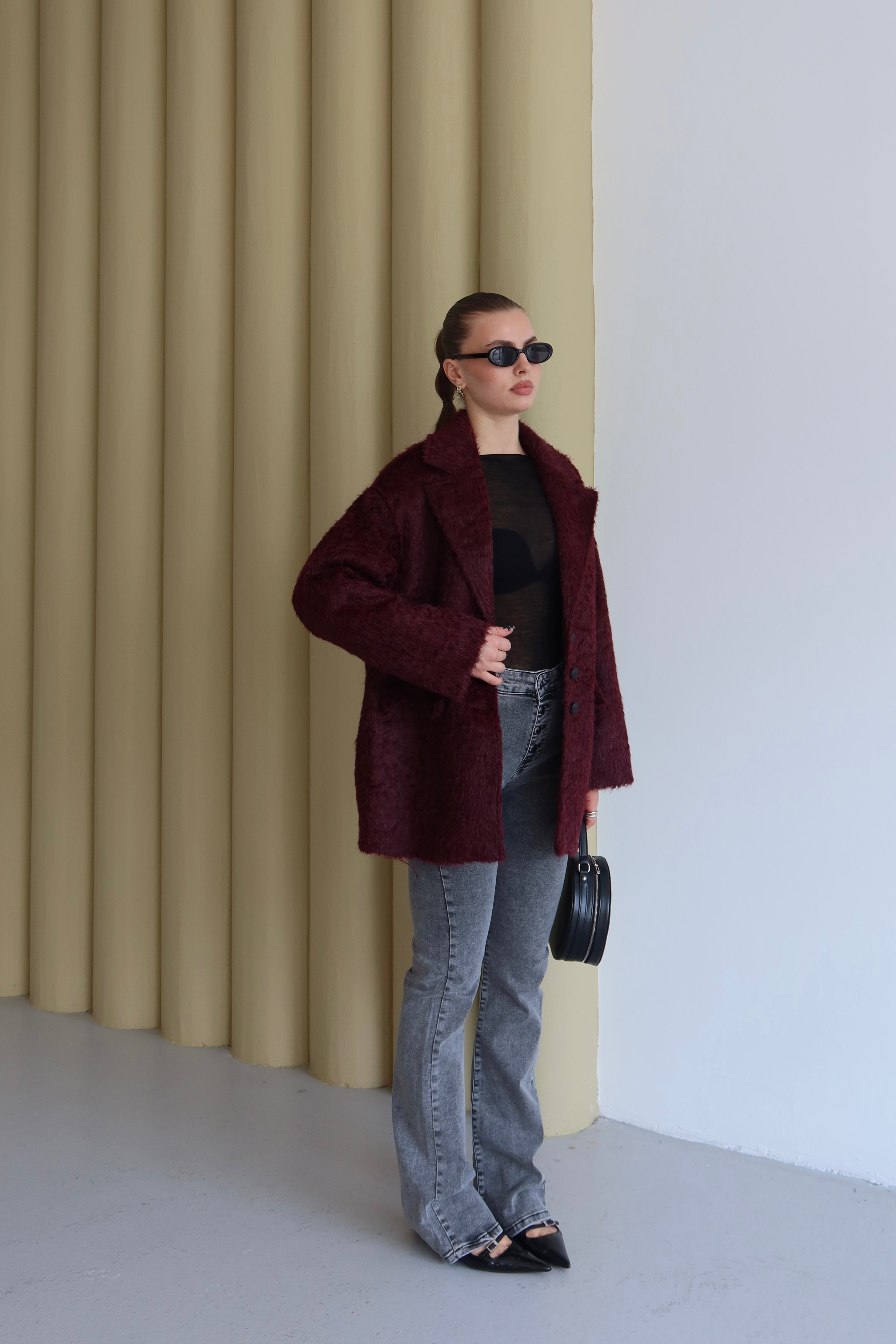 BORDO TÜYLÜ KAŞE CEKET