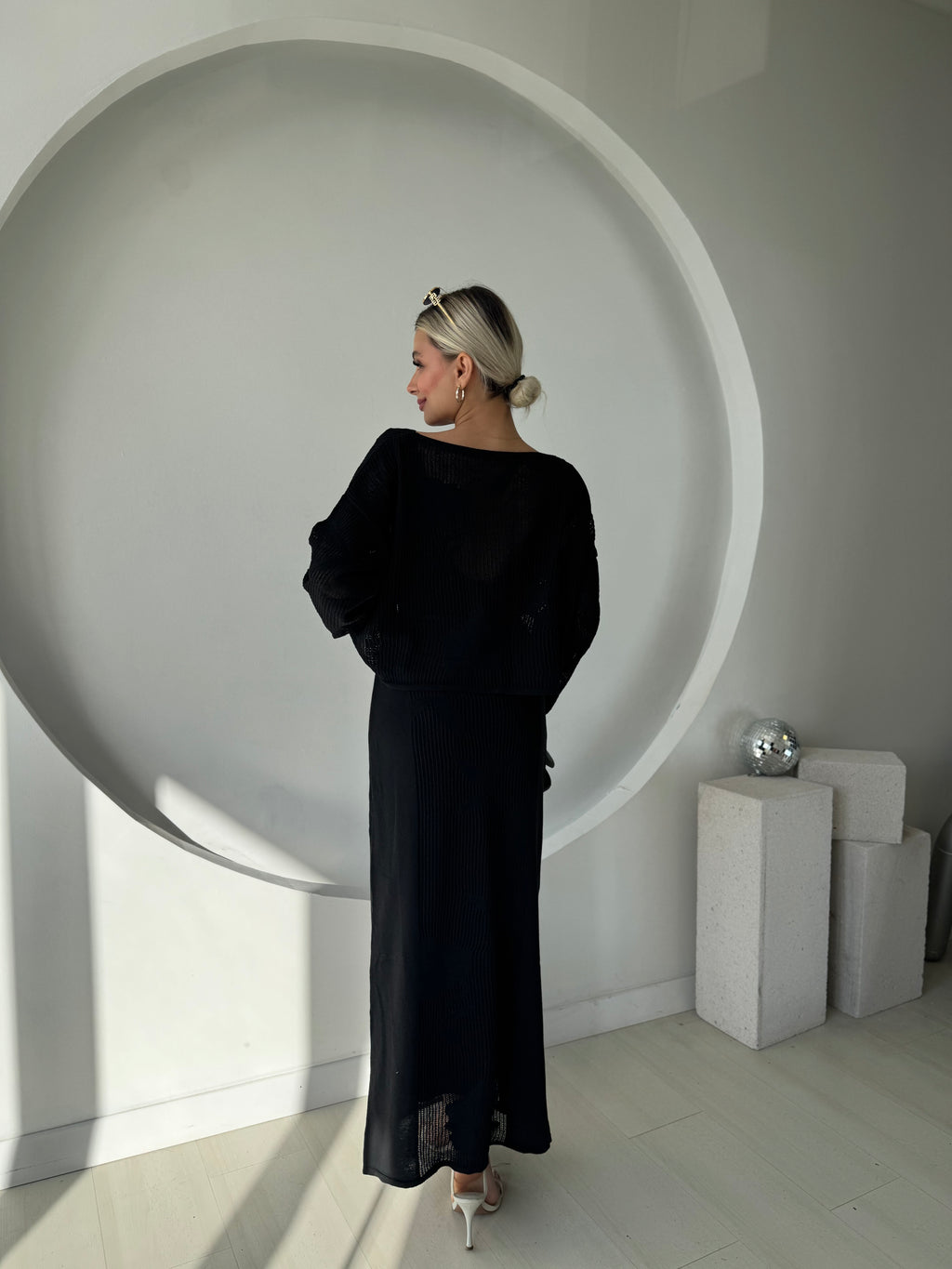 Siyah Bluz Etek Triko Takım