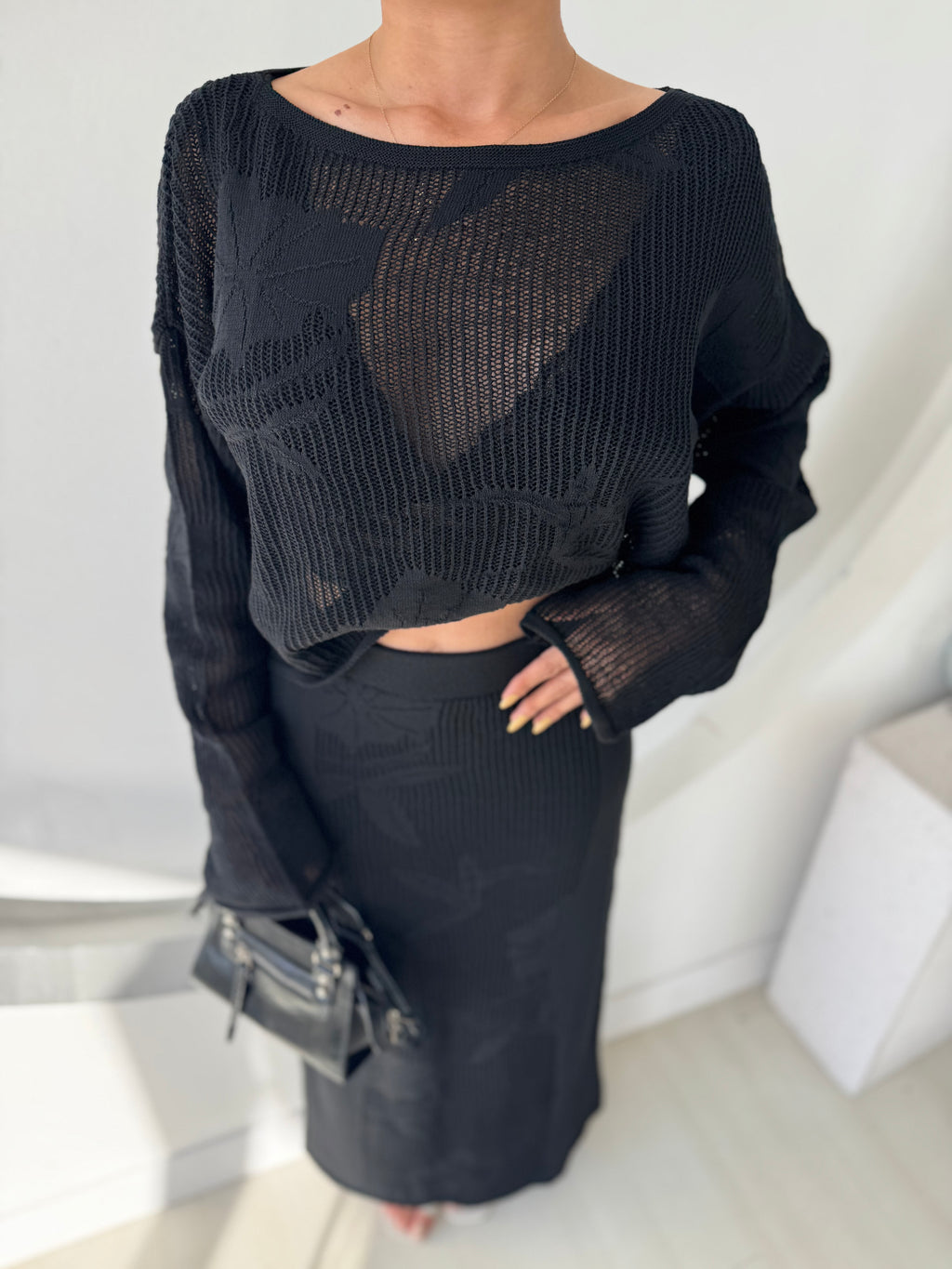 Siyah Bluz Etek Triko Takım