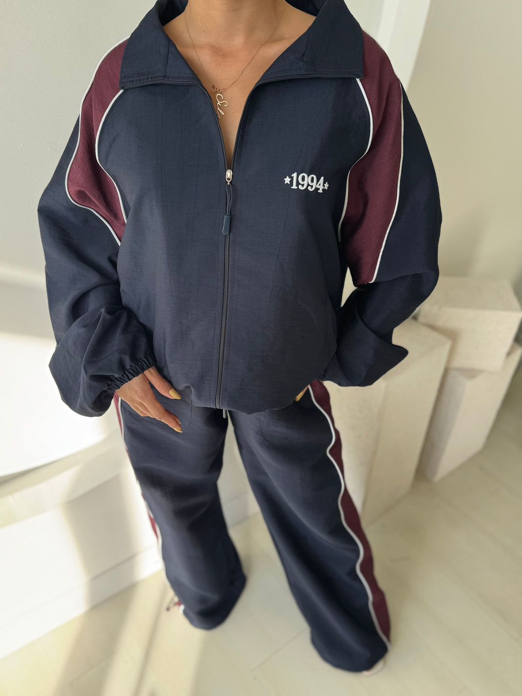 Lacivert Şerit Detaylı Bomber Ceket Pantolon Takım