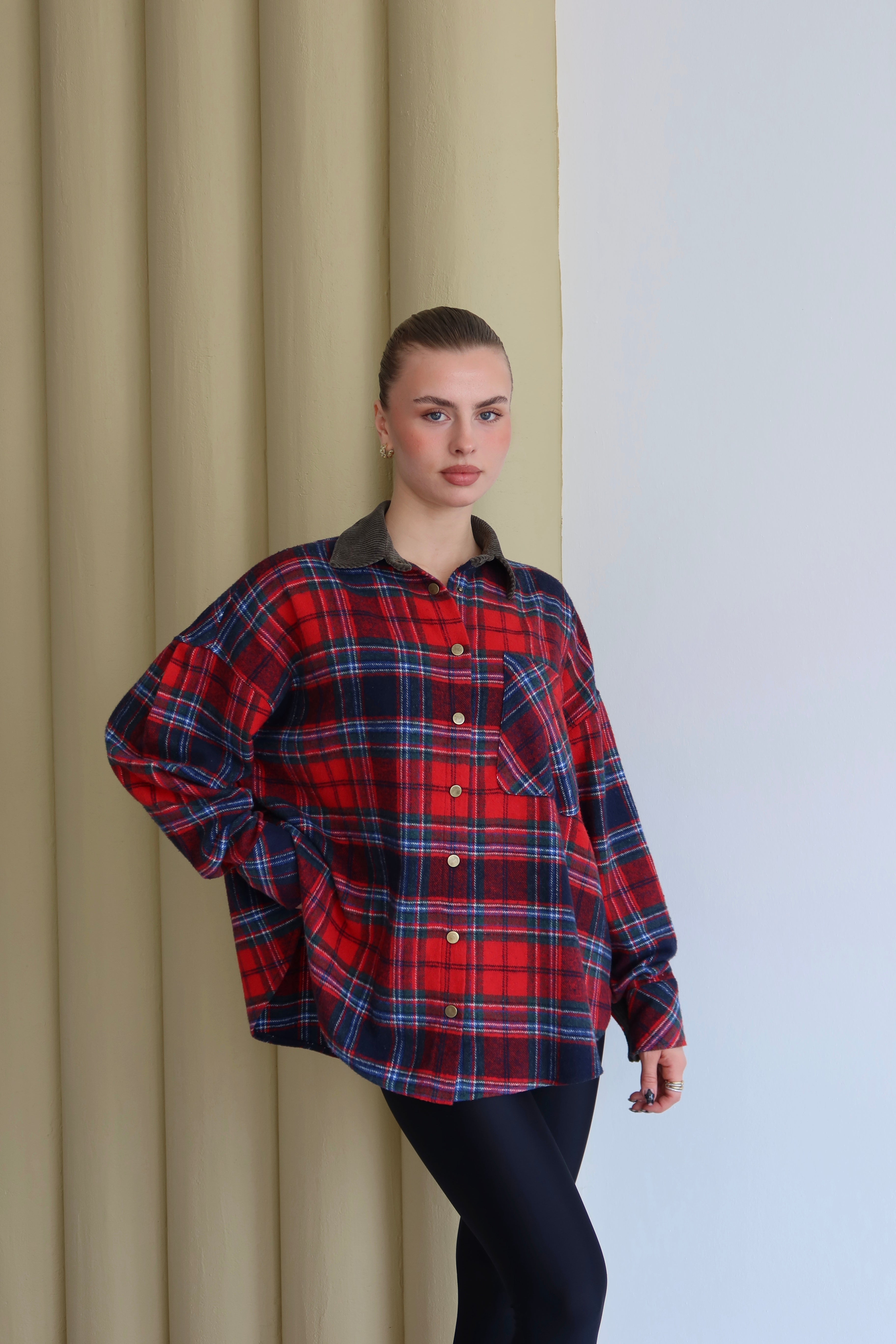 Kırmızı Ekose Oversize Gömlek
