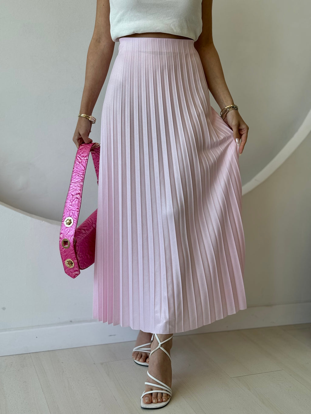 Astarsız Pembe Piliseli Etek