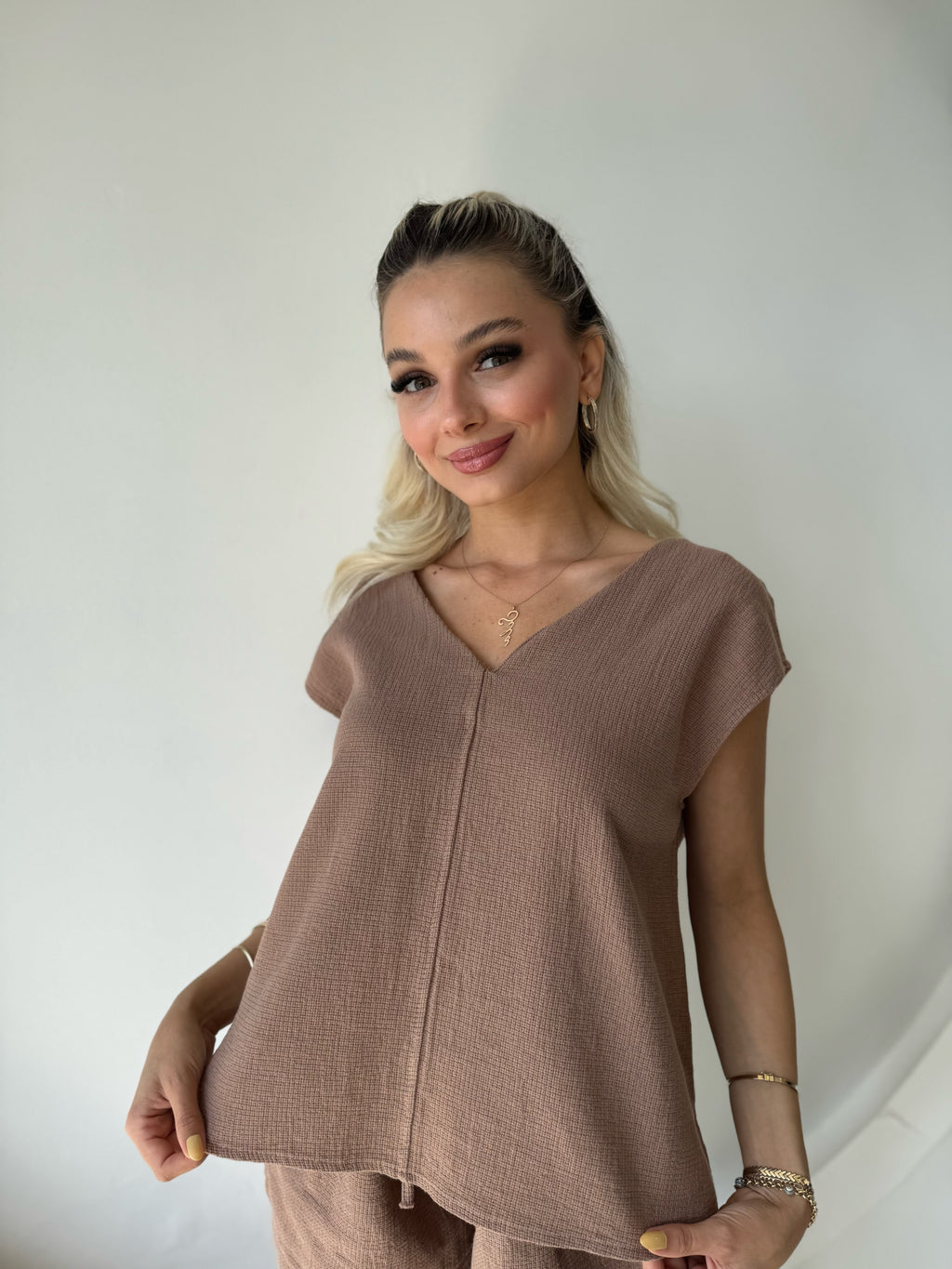 Ham Keten Şortlu Takım