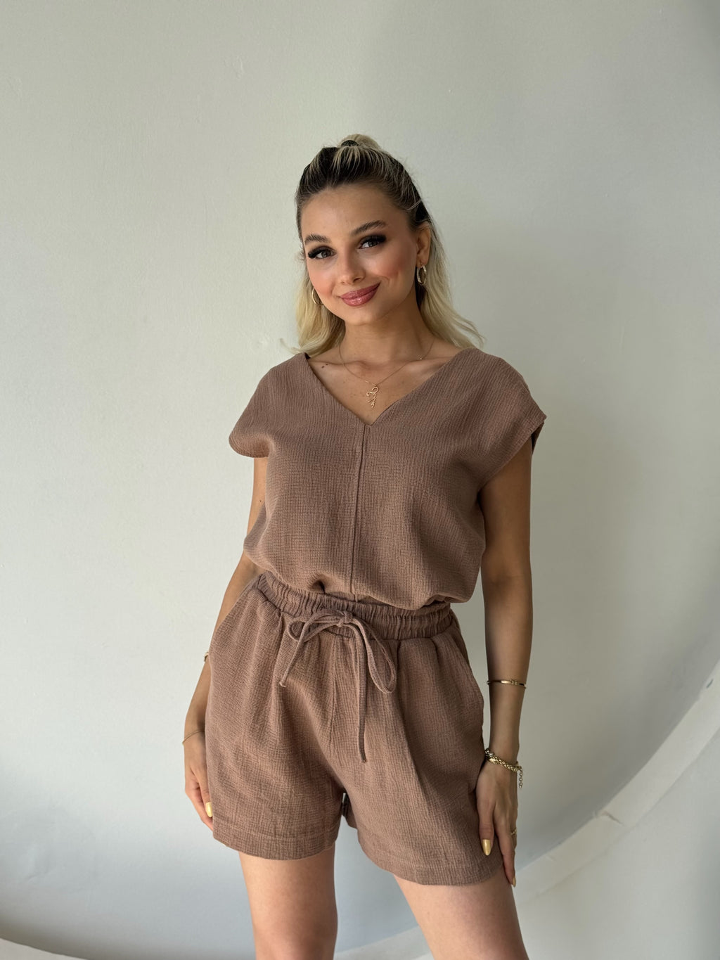 Ham Keten Şortlu Takım