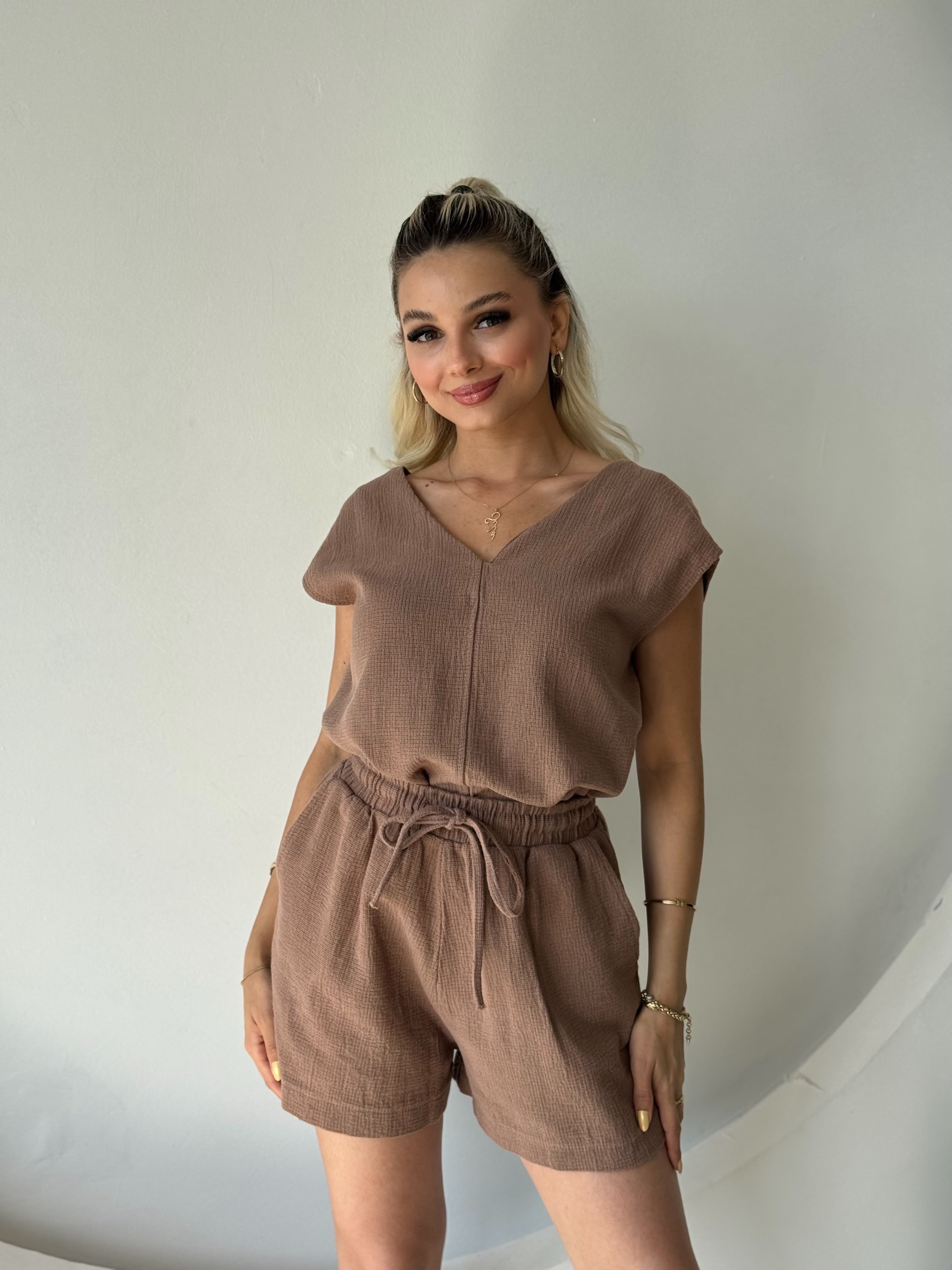 Ham Keten Şortlu Takım