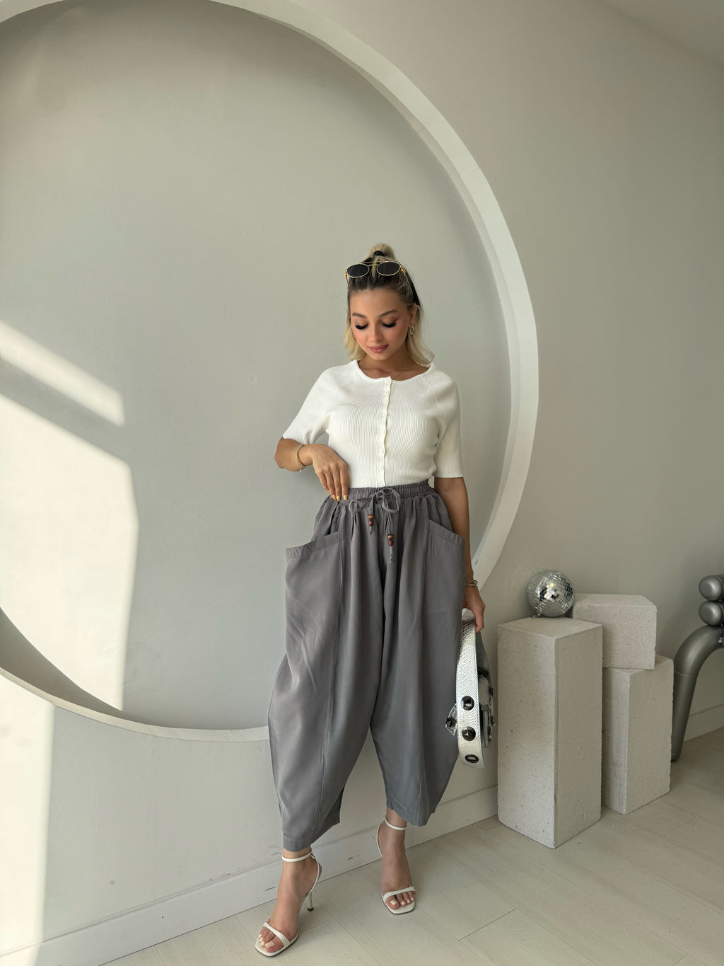 Antrasit Geniş Cepli Şalvar Pantolon