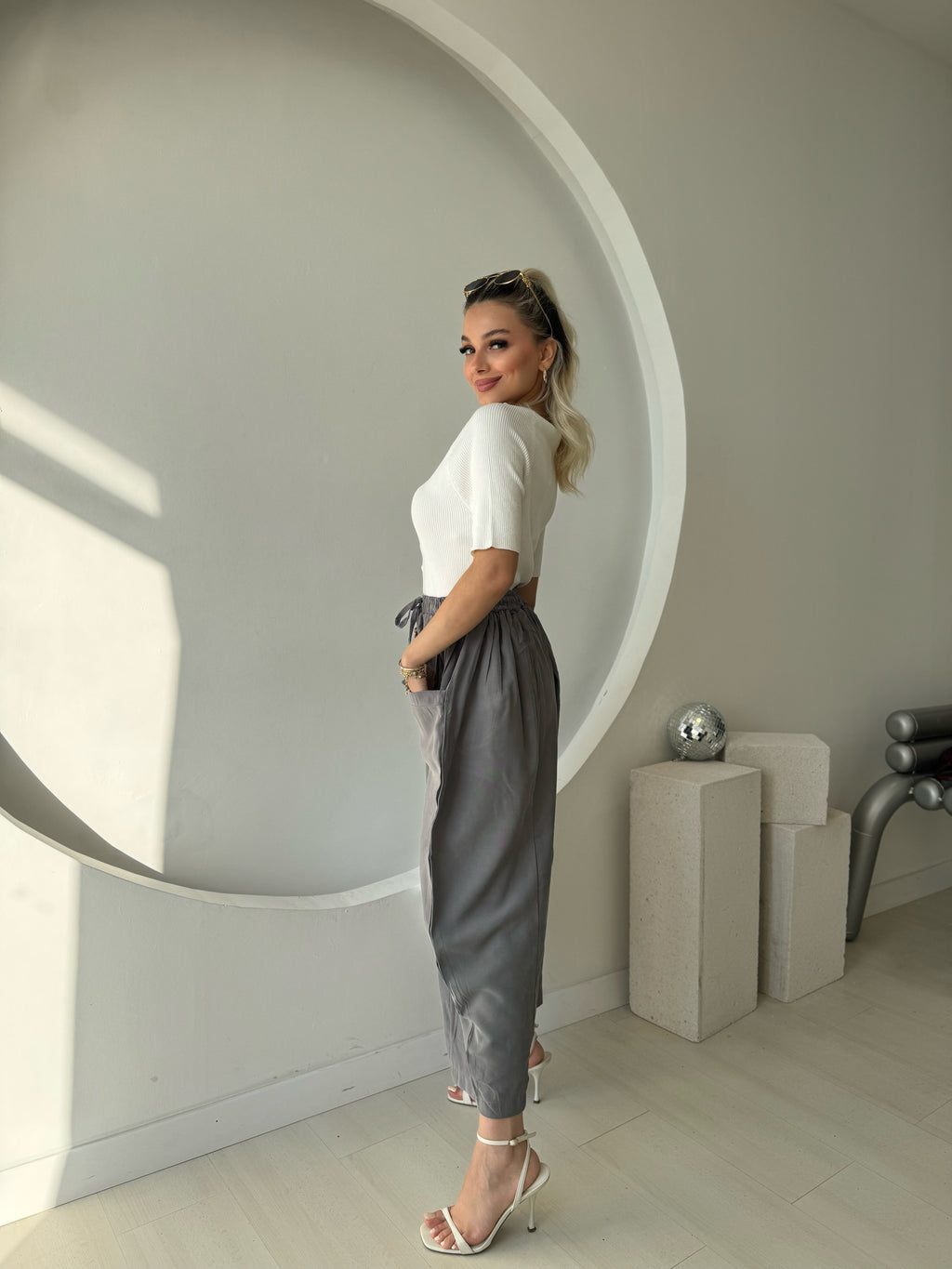 Antrasit Geniş Cepli Şalvar Pantolon