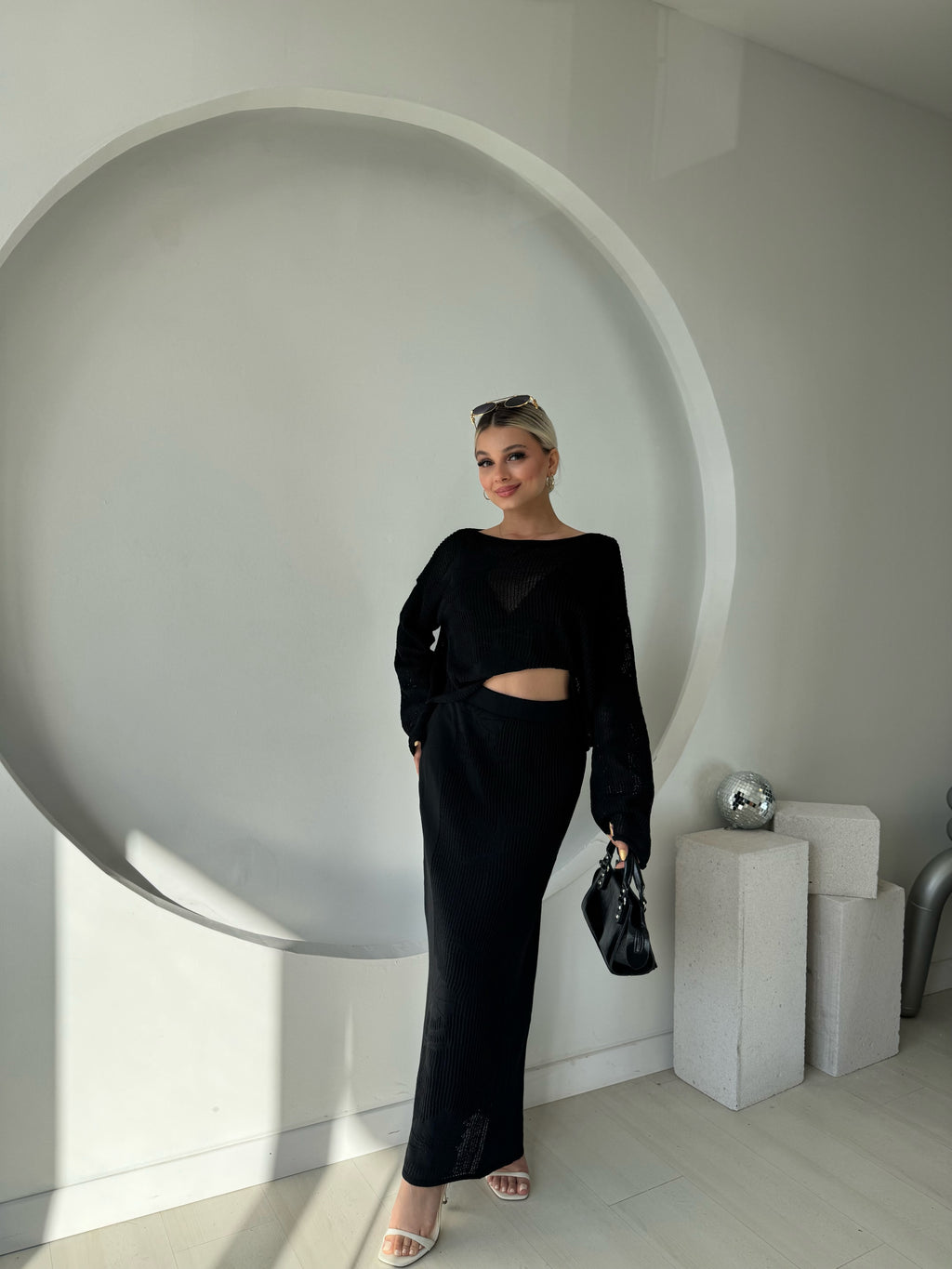 Siyah Bluz Etek Triko Takım