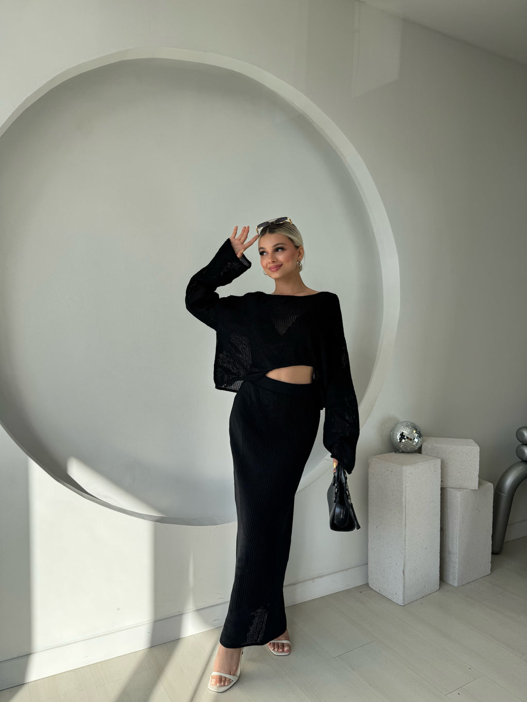 Siyah Bluz Etek Triko Takım