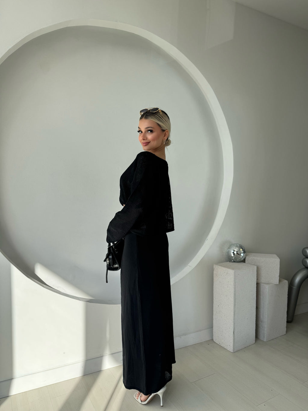 Siyah Bluz Etek Triko Takım