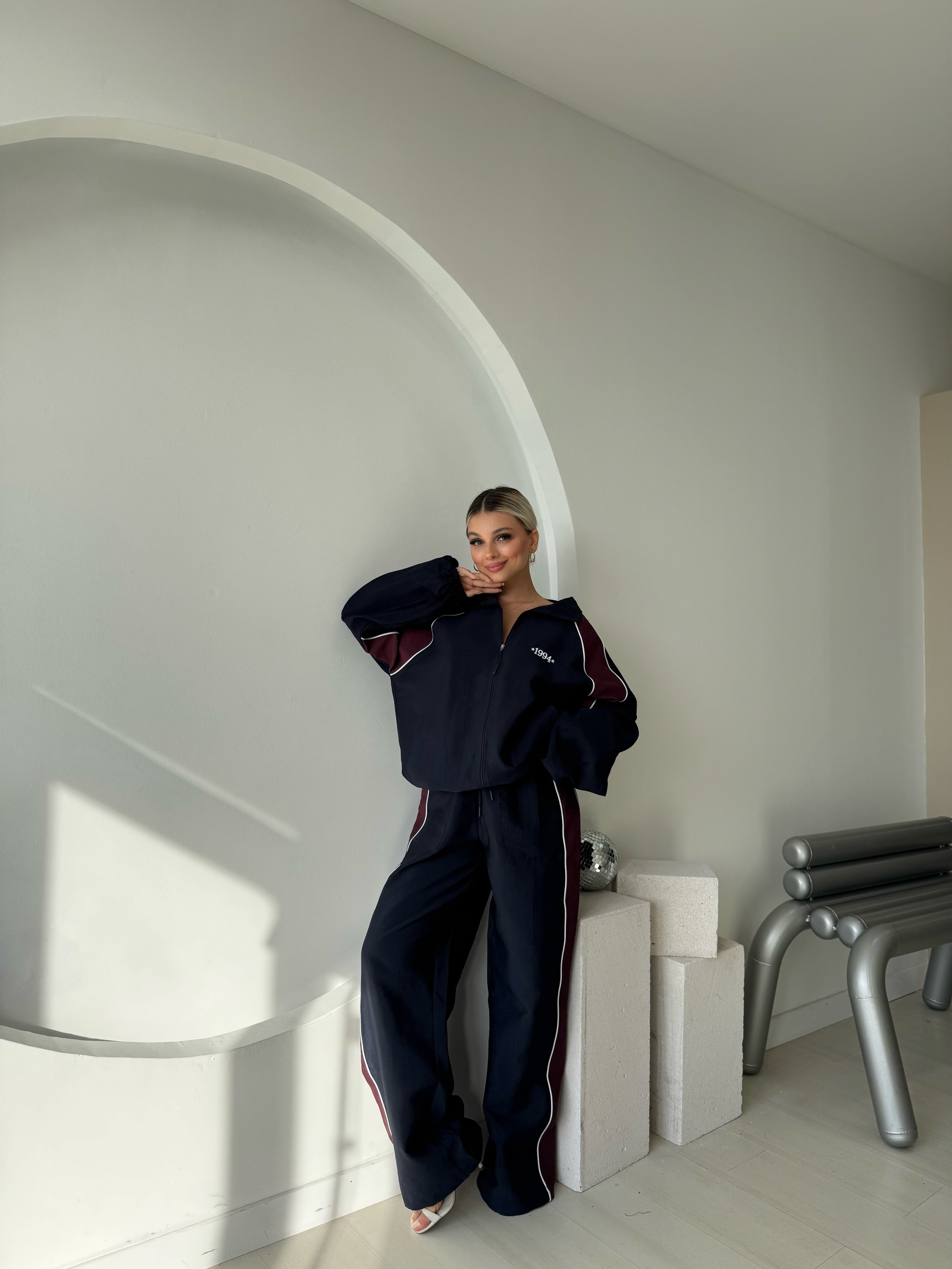 Lacivert Şerit Detaylı Bomber Ceket Pantolon Takım