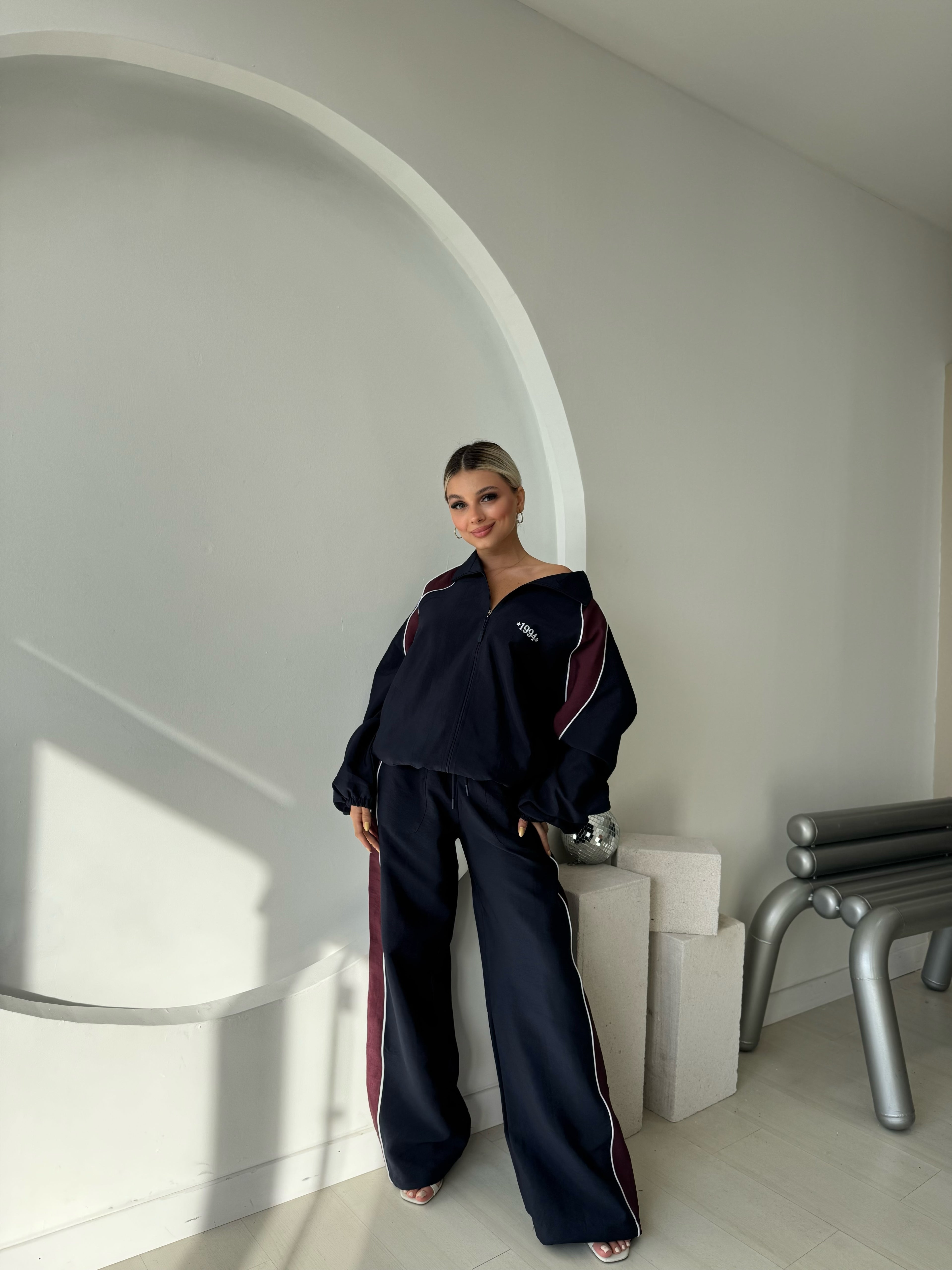 Lacivert Şerit Detaylı Bomber Ceket Pantolon Takım