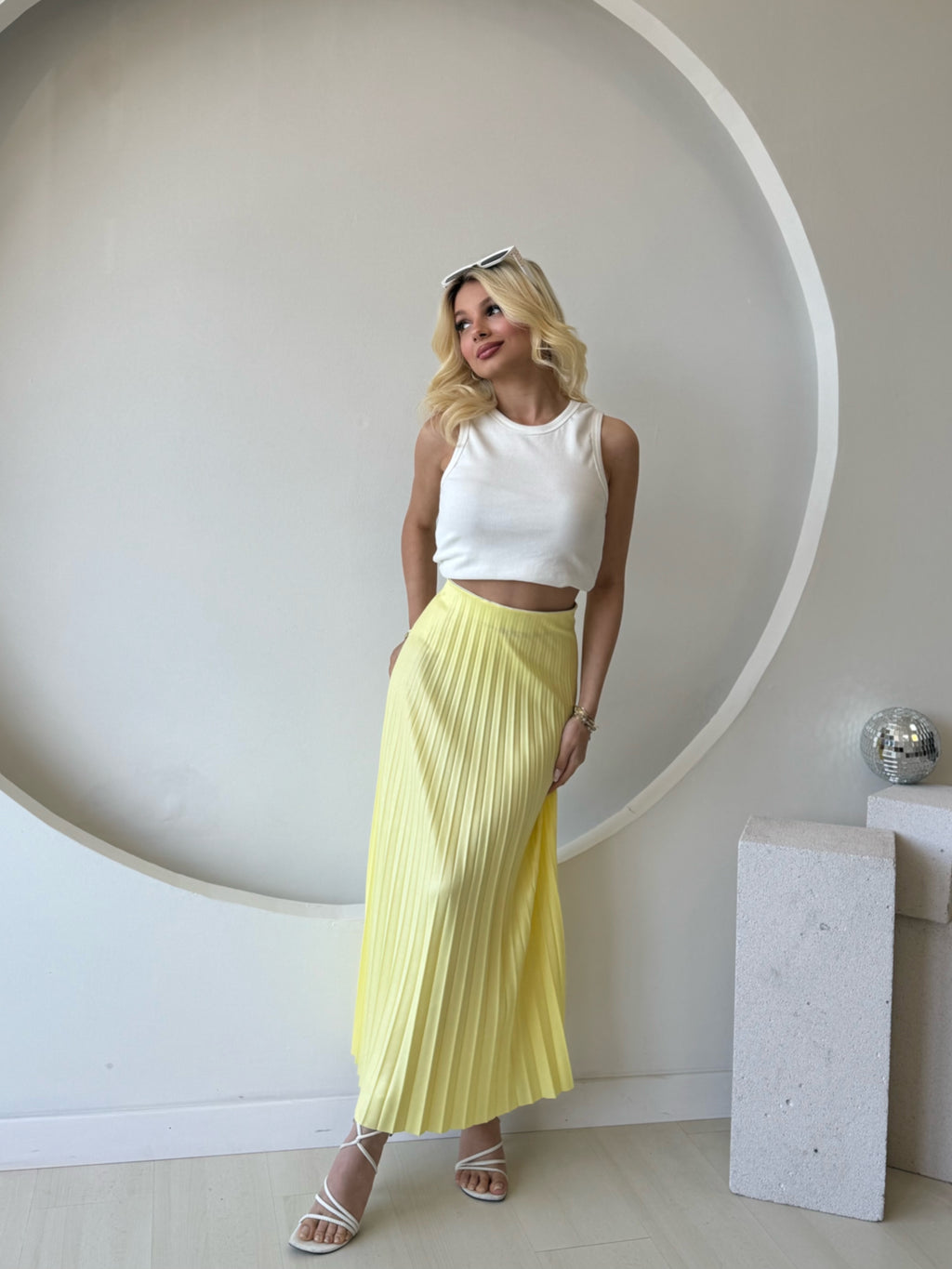 Astarsız Sarı Piliseli  Etek