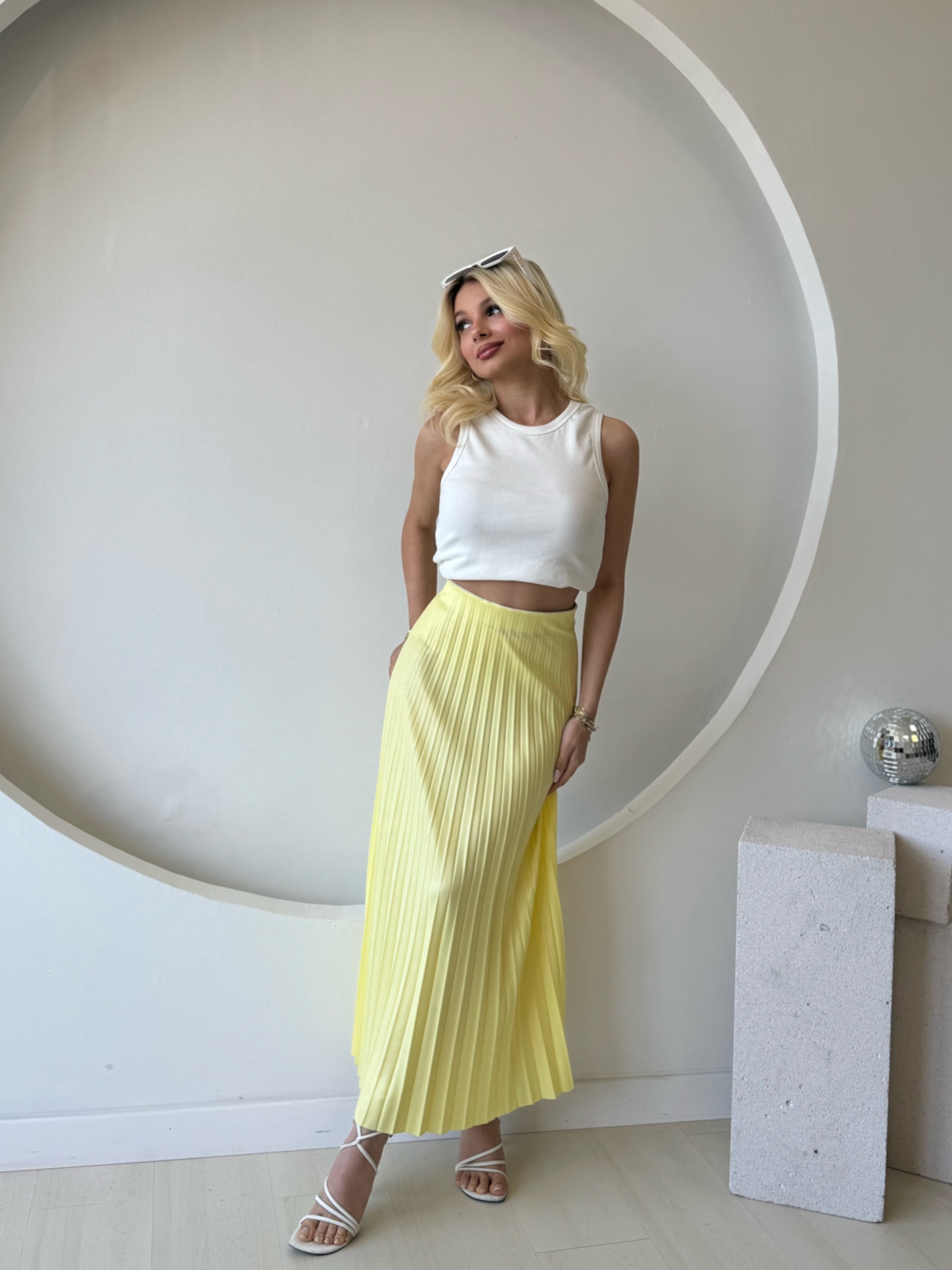 Astarsız Sarı Piliseli  Etek