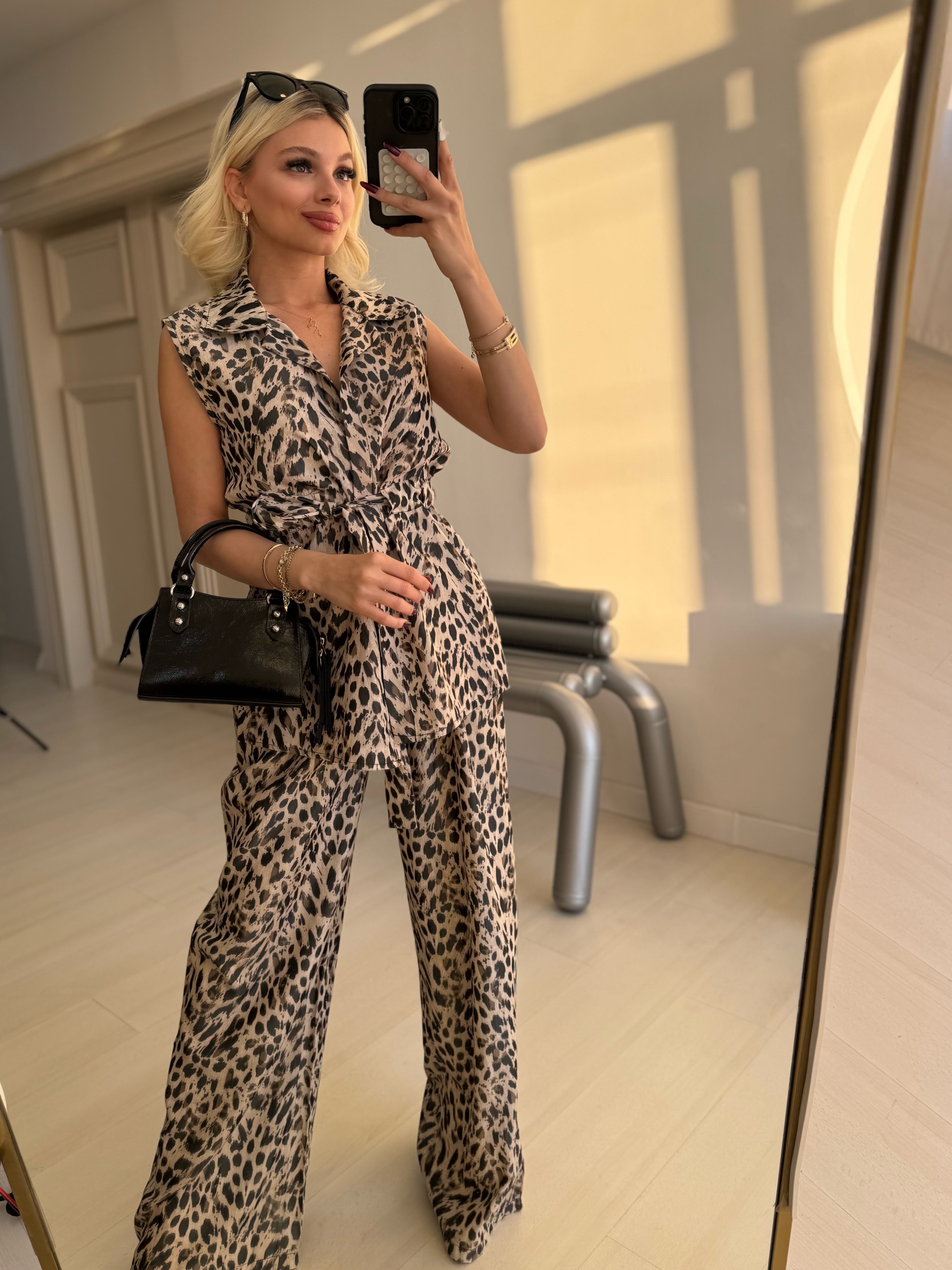 Leopar Desen Yelek Pantolon Takım