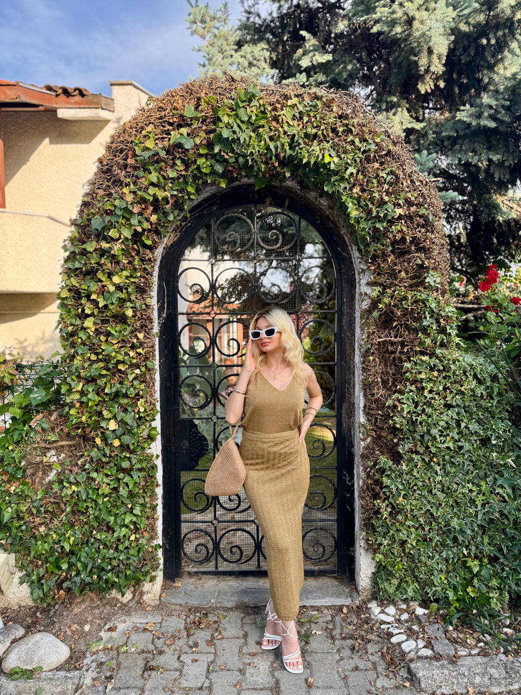 Simli Bağlamalı Gold Etek