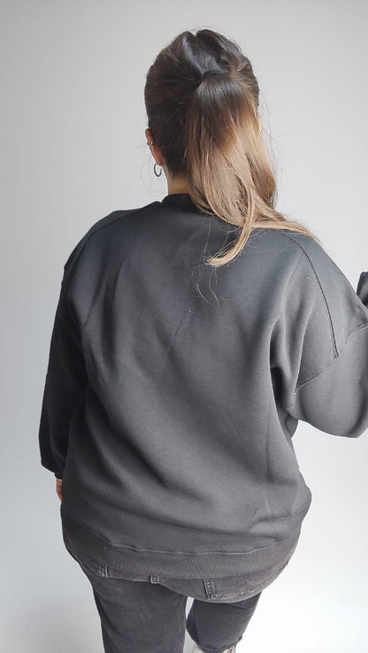 Siyah Yumuşak Dokulu Oversize Sweatshirt