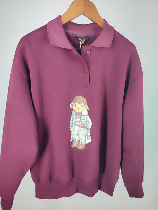 Bordo Yakalı İçi Şardonlu Teddy Sweatshirt