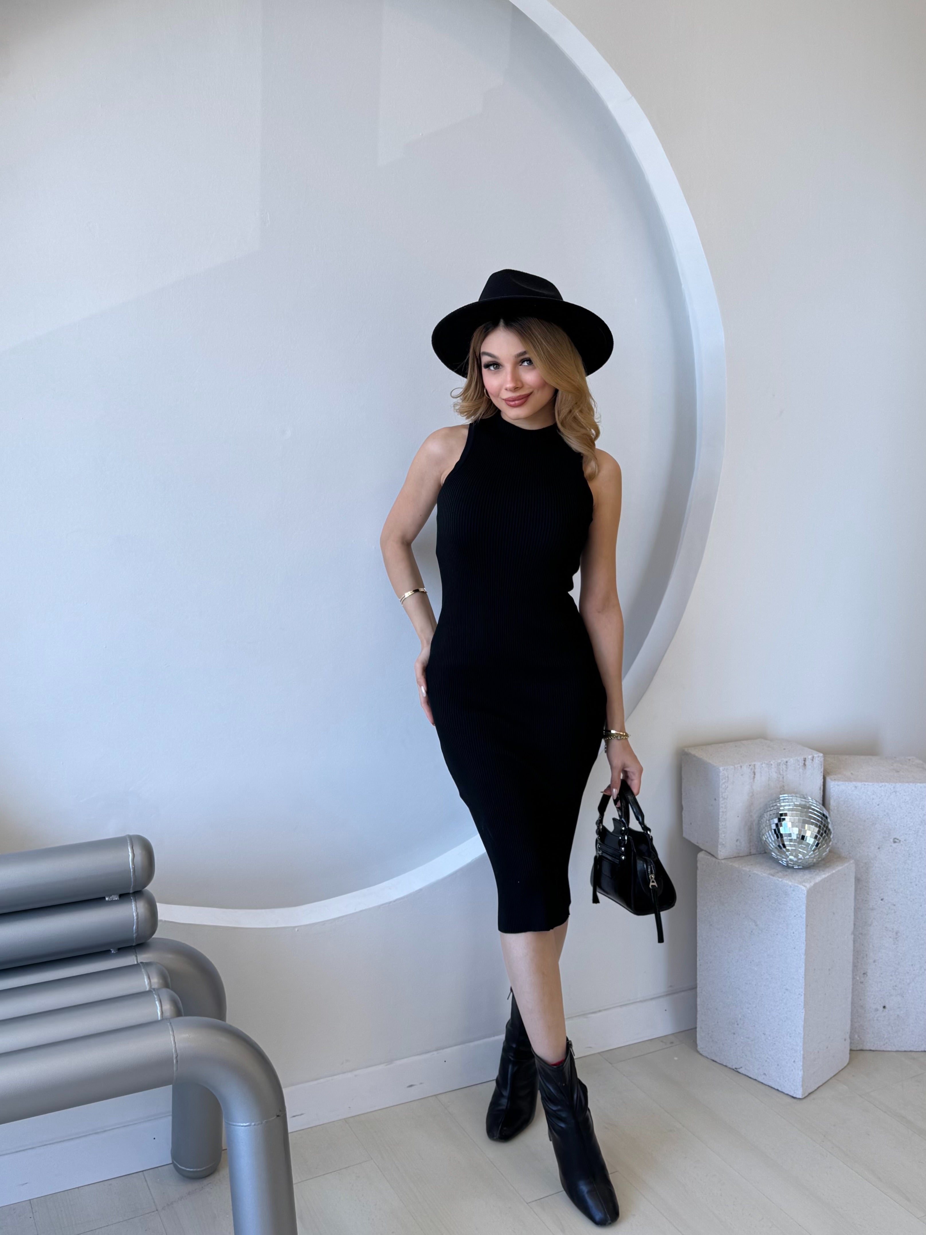 Siyak Bisiklet Yaka Basic Triko Elbise