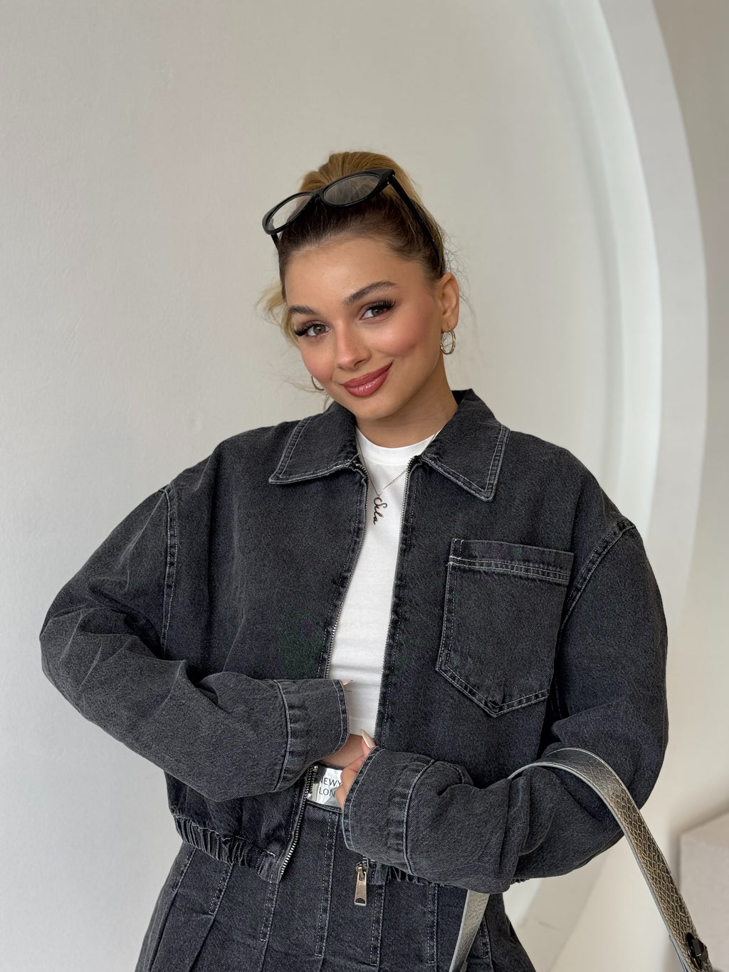 Kısa Pileli Etek Ceket Denim Takım