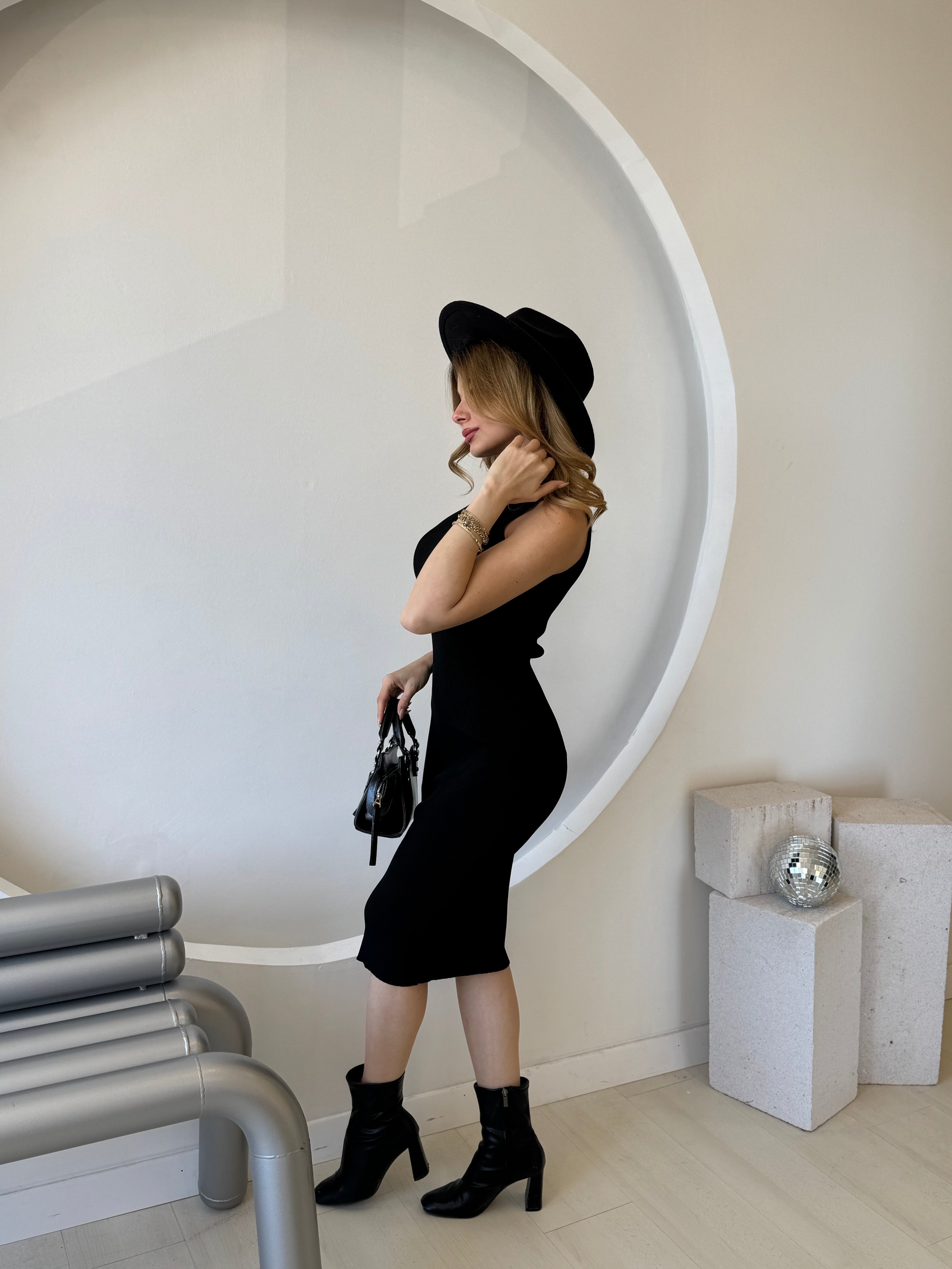 Siyak Bisiklet Yaka Basic Triko Elbise