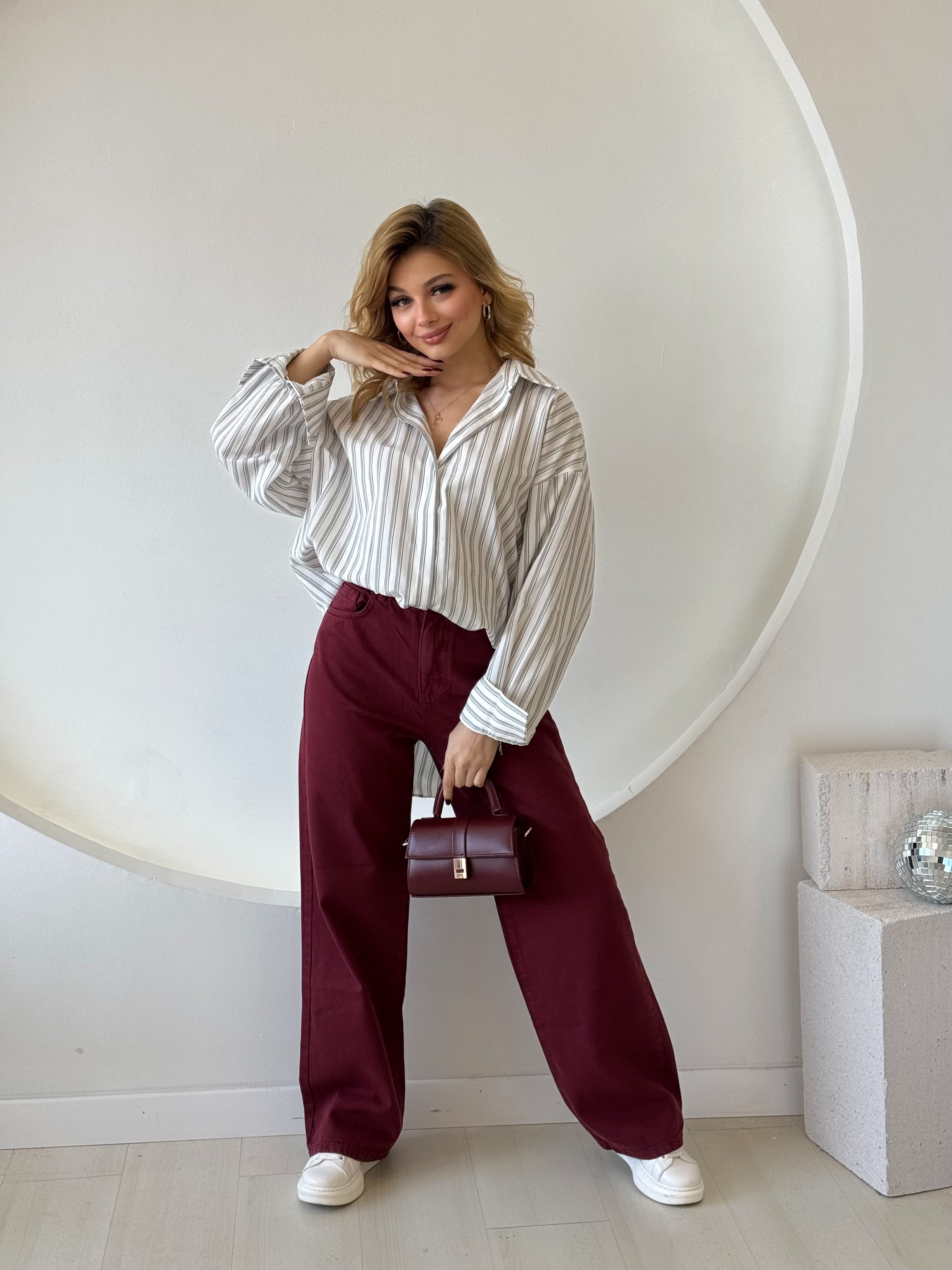 Oversize Çizgili Gömlek