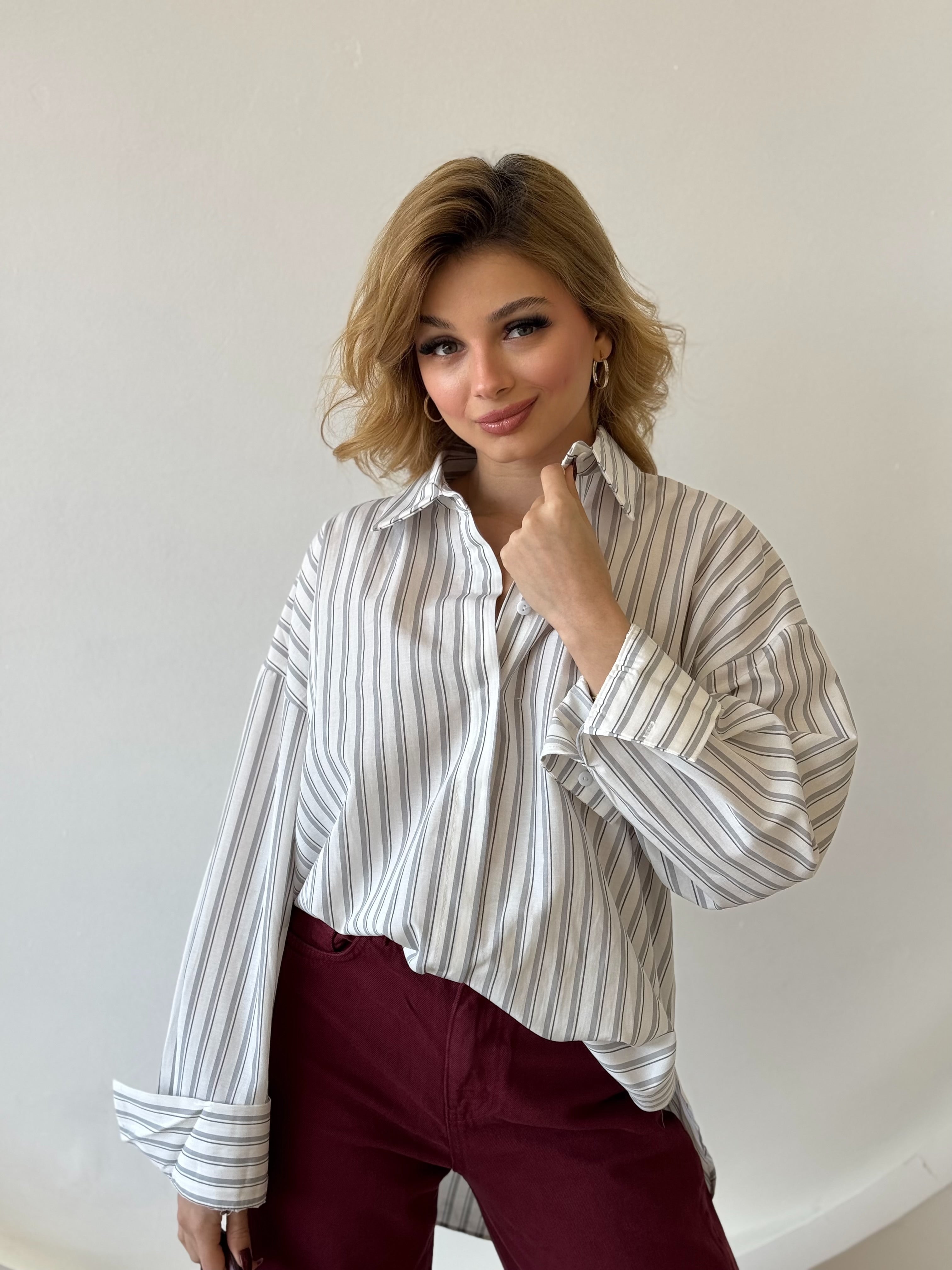 Oversize Çizgili Gömlek