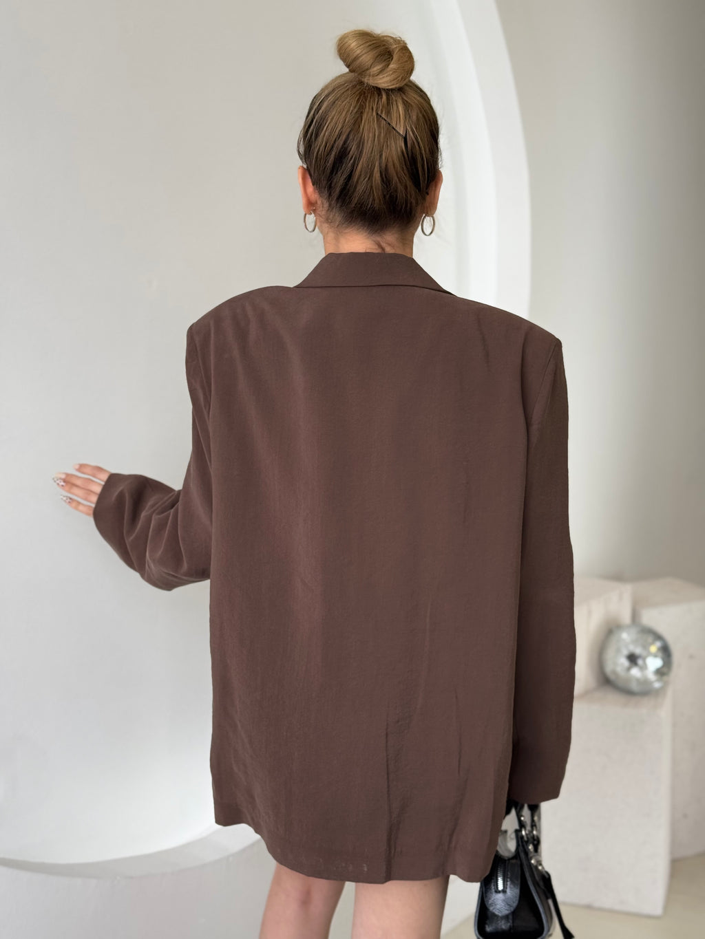 Kahverengi Astarlı Oversize Blazer Ceket