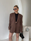 Kahverengi Astarlı Oversize Blazer Ceket